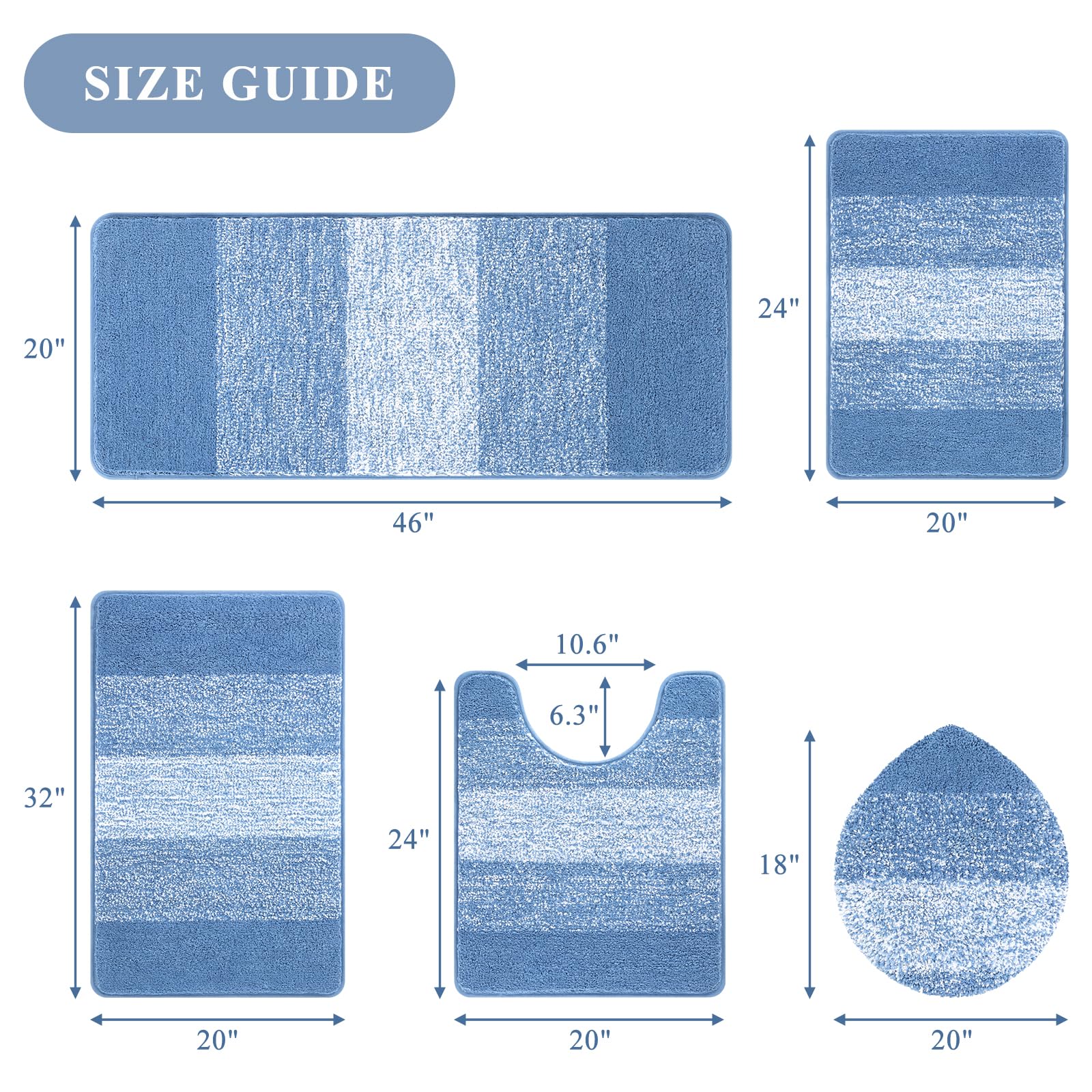 Bsmathom Bathroom Rugs Sets 5 Piece With Toilet Cover, Plush Shaggy Microfiber Bath Mats For Bathroom, Washable Bath Rugs With U