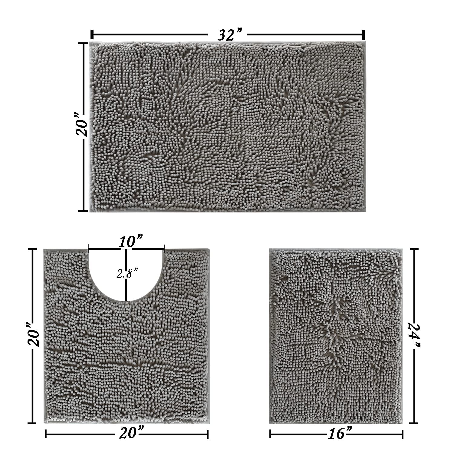 Bathroom Rugs Non Slip Bathroom Rugs Sets 3 Piece Chenille , Ultra Soft Bath Rugs, Absorbent Shaggy Bath Mat Set, Easy Clean Dri