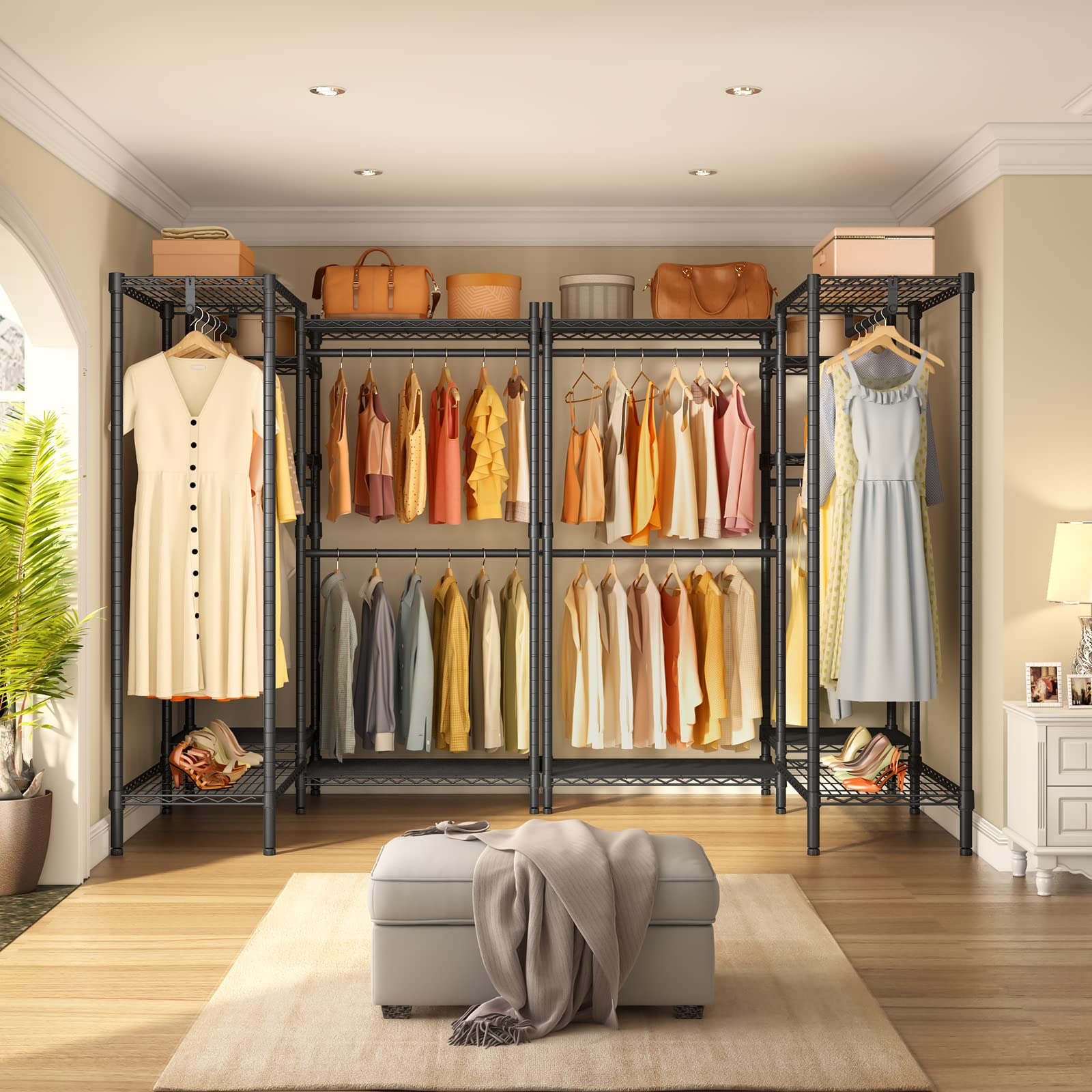 Vipek L6 Heavy Duty Clothes Rack L Shape Clothing Rack 5-Tier Wire Garment Rack Freestanding Closet With 7 Adjustable Shelves &