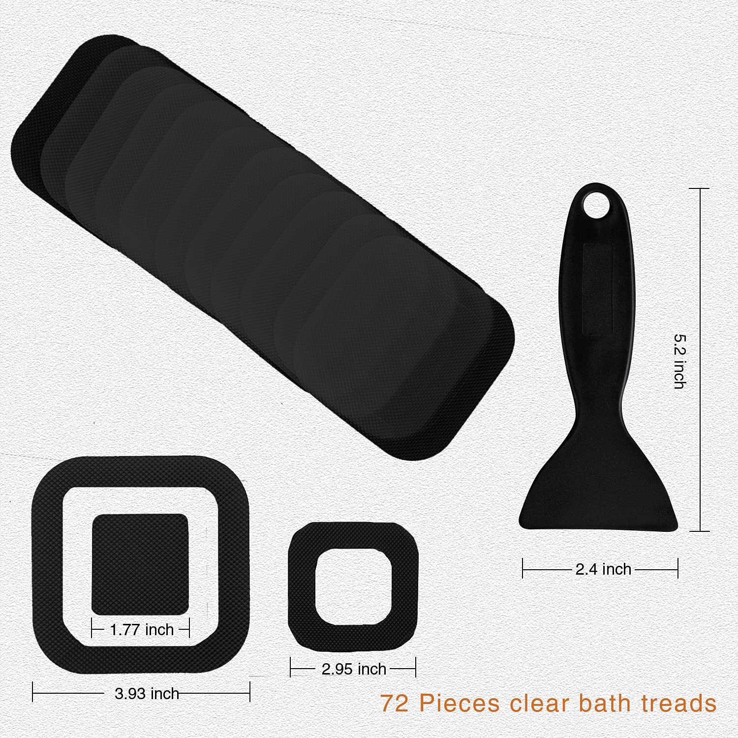 Secopad Non-Slip Bathtub Stickers, 72 Pcs Safety Bathroom Tubs Showers Treads Adhesive Decals Scraper (Black)