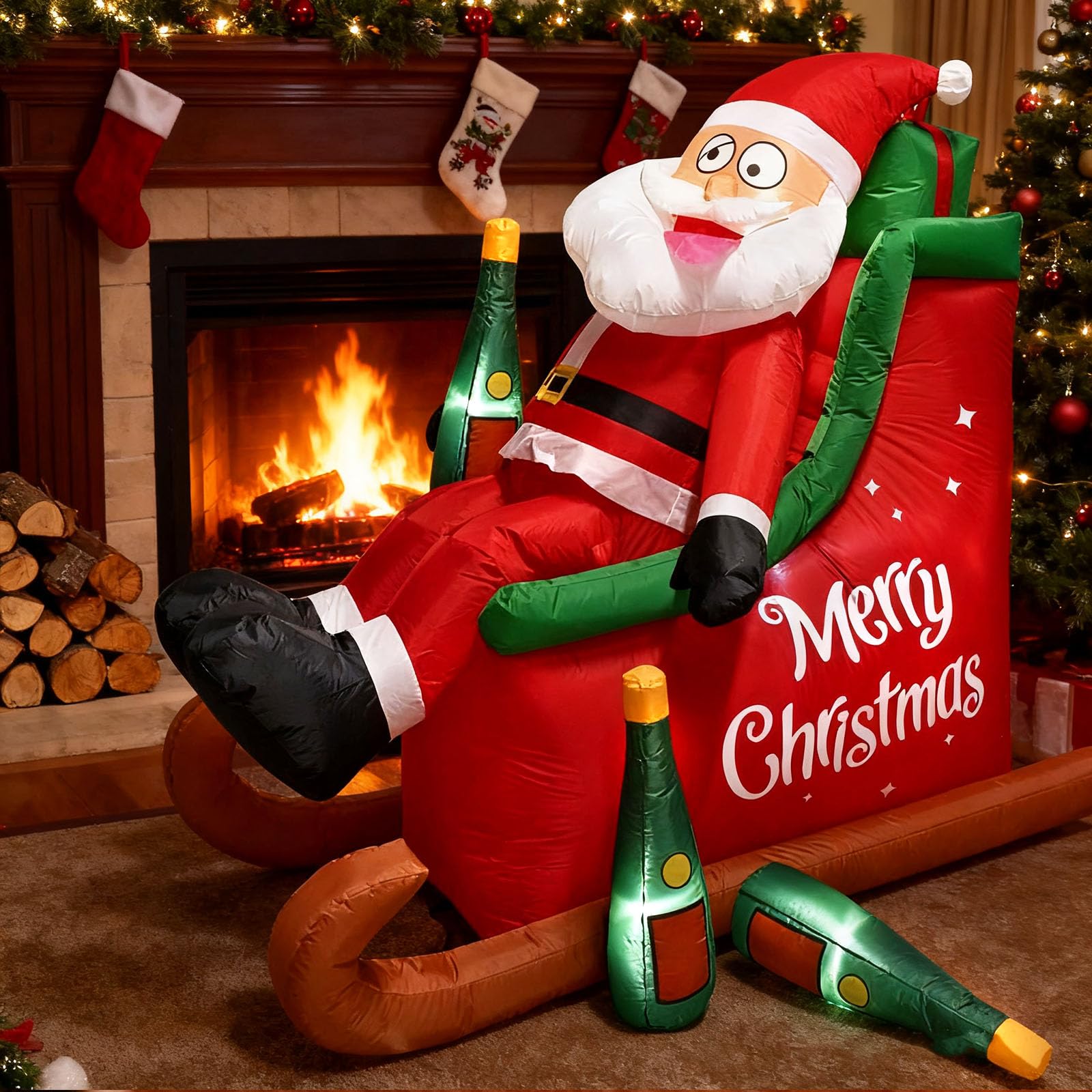 SLEVIO TIMER 6FT Christmas Inflatable Santa Decoration with LED Lights, Waterproof Outdoor Yard Decor, Red, Model RH-100-1500U4-1-25
