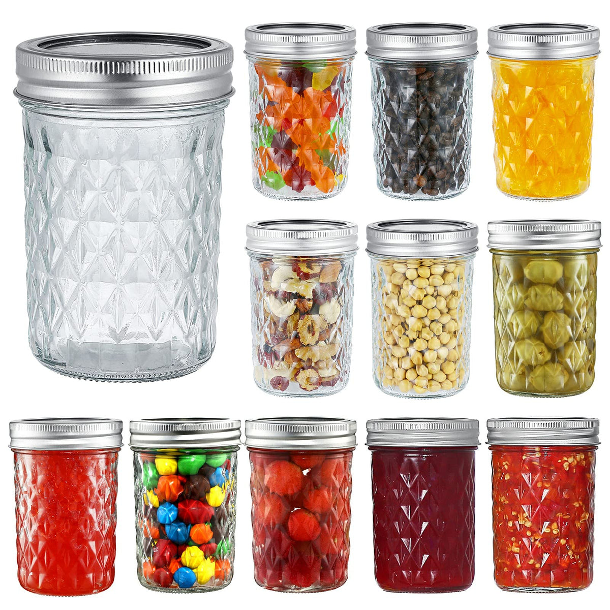 Yeboda 12 Pack 8 Oz Mason Jars With Airtight Lids And Bands Glass Canning Jars Ideal For Preserving, Jam, Honey, Jelly, Wedding