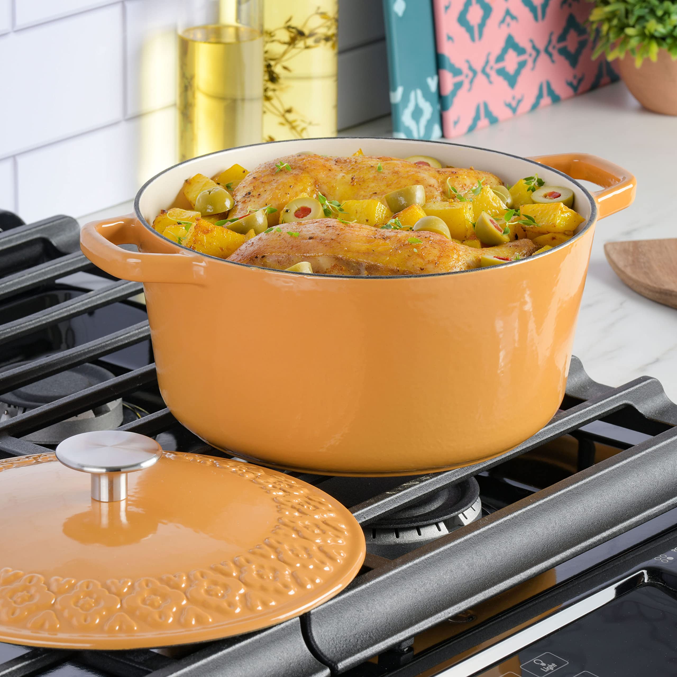 Spice By Tia Mowry 3.5 Qt Enameled Cast Iron Dutch Oven W/Embossed Lid - Honey Gold (87075.02R)