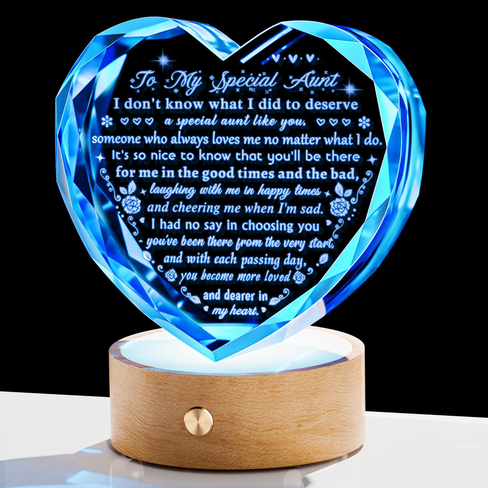 YWHL Crystal Aunt Gifts from Niece Nephew, Aunt Birthday Gifts for Women, Heart Crystal Plaque Mother s Day Gifts for Aunt with 