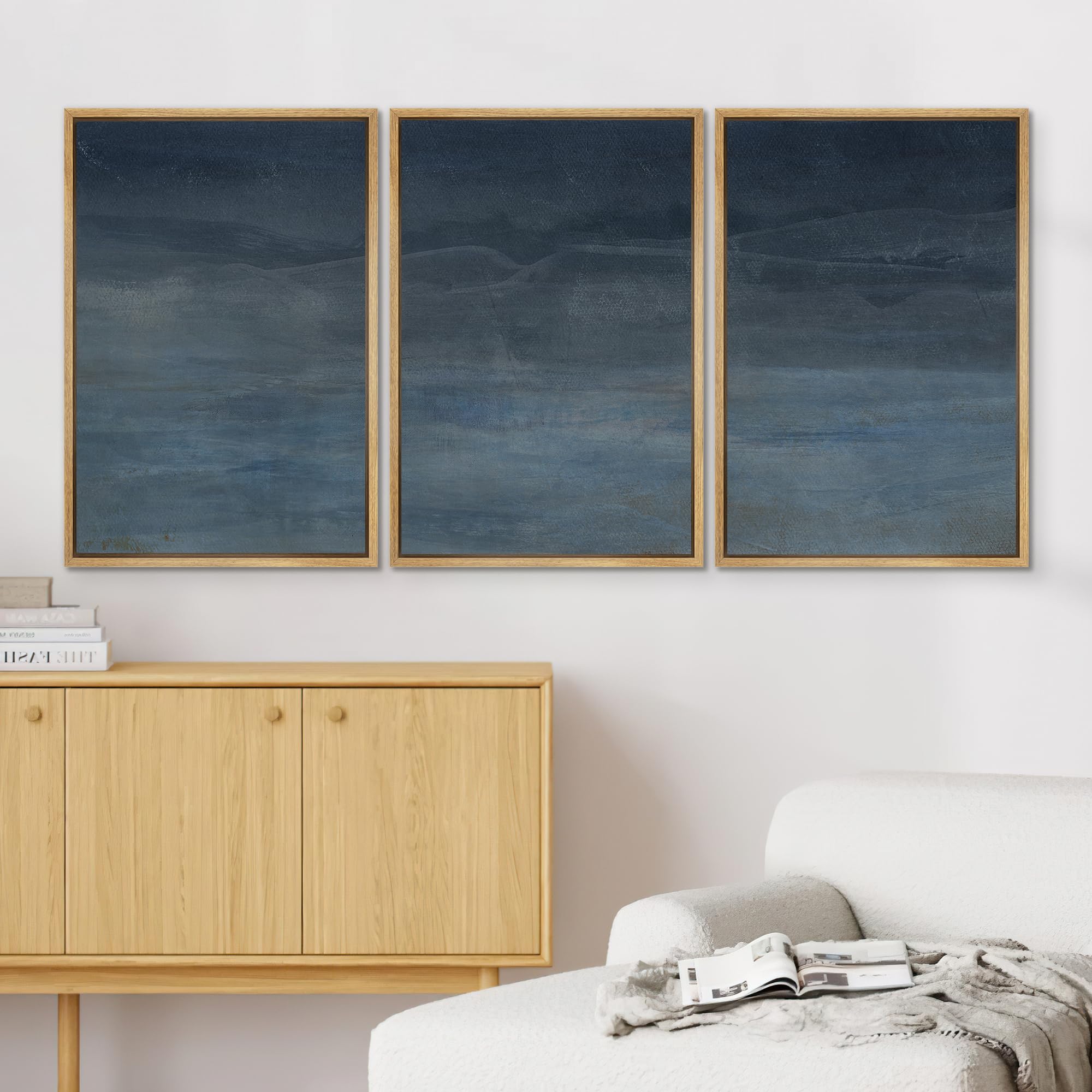Signwin Framed Canvas Print Wall Art Abstract Blue Landscape Modern Minimalist Navy Blue And Gray Nature Wilderness Modern Art C
