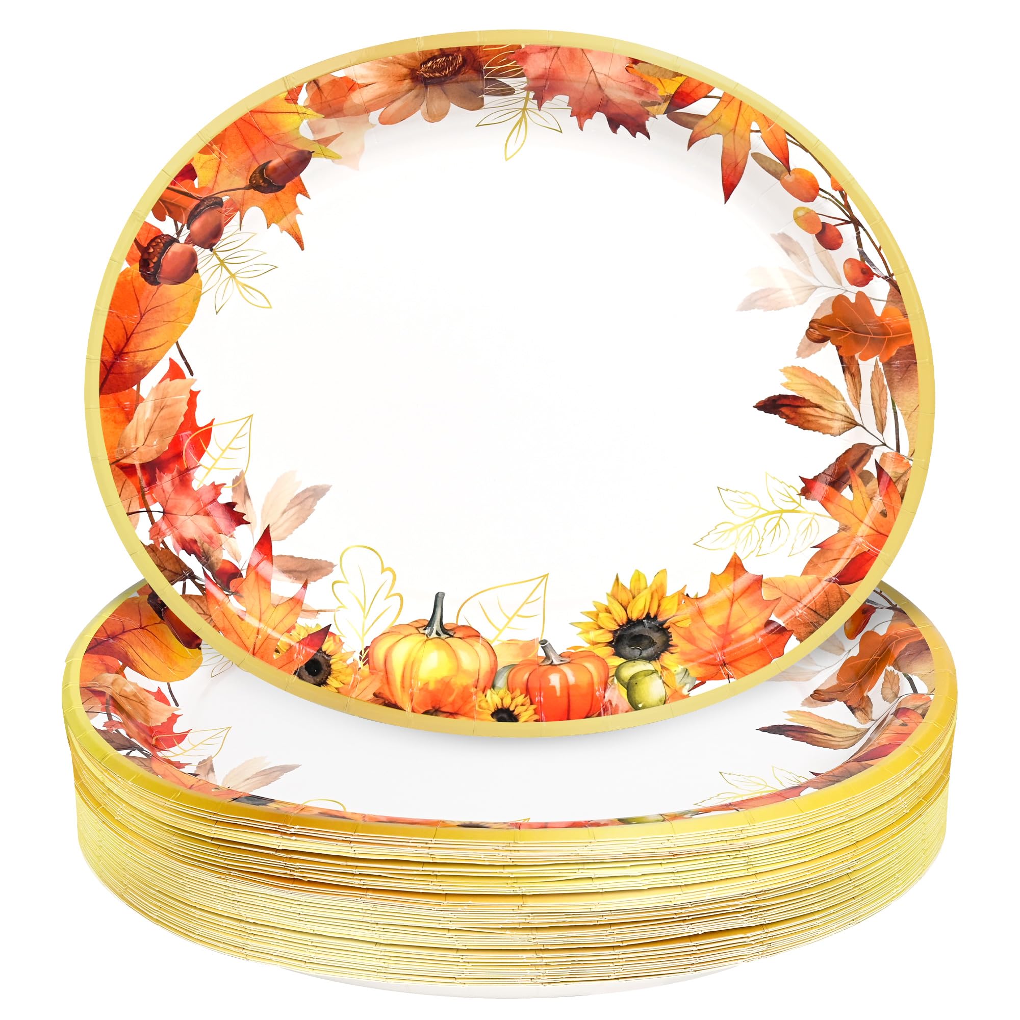 50Pcs Fall Oval Paper Plates Party Supplies Thanksgiving Autumn Plates Disposable Heavy Duty Watercolor Maple Leaves Plate for F