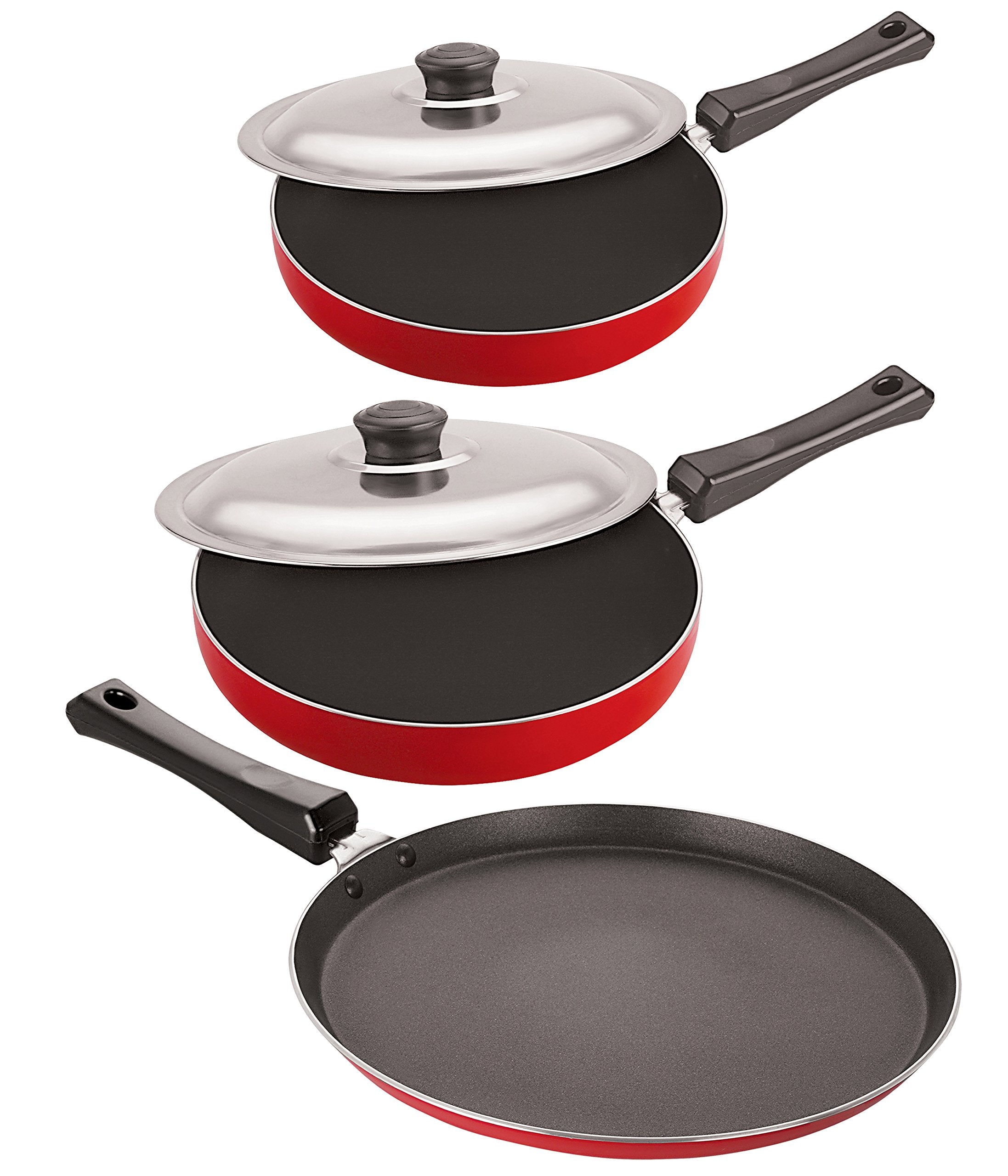 Nirlon Chemical Free 3 Piece NonStick Coated Aluminium Cookware Essential Combo Gift Set Offer, 2.6Mm_Ft12_Fp12_Fp13
