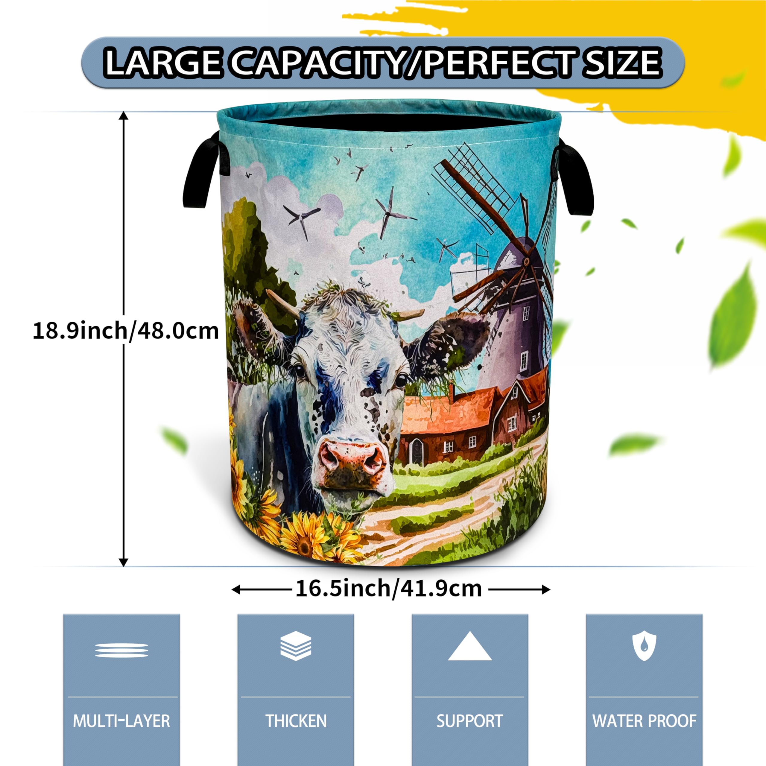 Cow Laundry Basket Farm Foldable Oxford Cloth Funny Tote Bag Laundry Hamper Clothes Storage Bucket Toy Organizer For Bathroom/La
