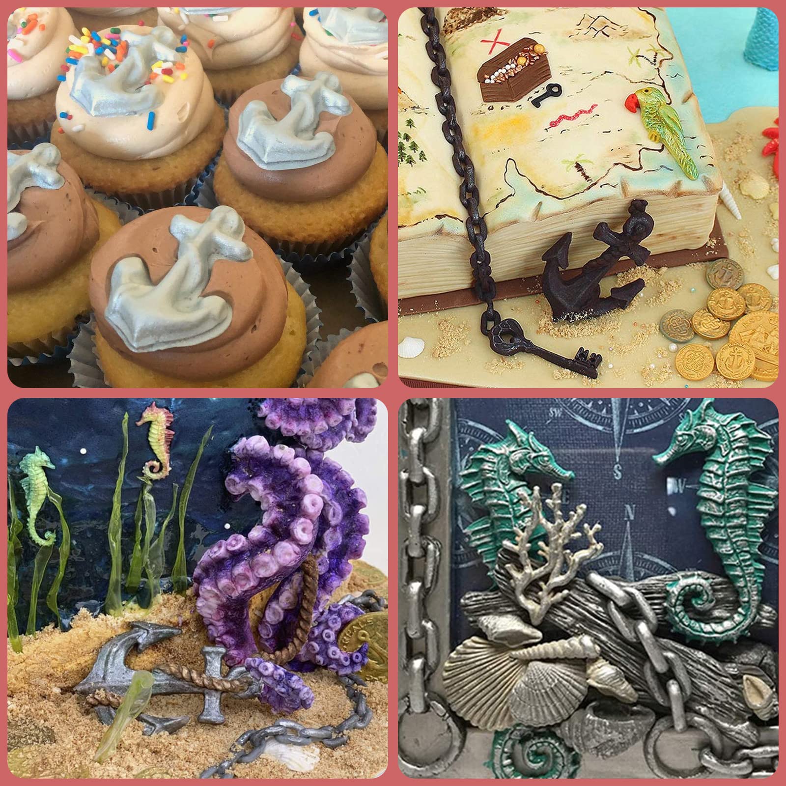 Rope Fondant Mold 3 Pcs, Rudder Anchor Ship Chain Pirate Chocolate Silicone Molds For Cake Decoration Candy Cupcake Topper Polym