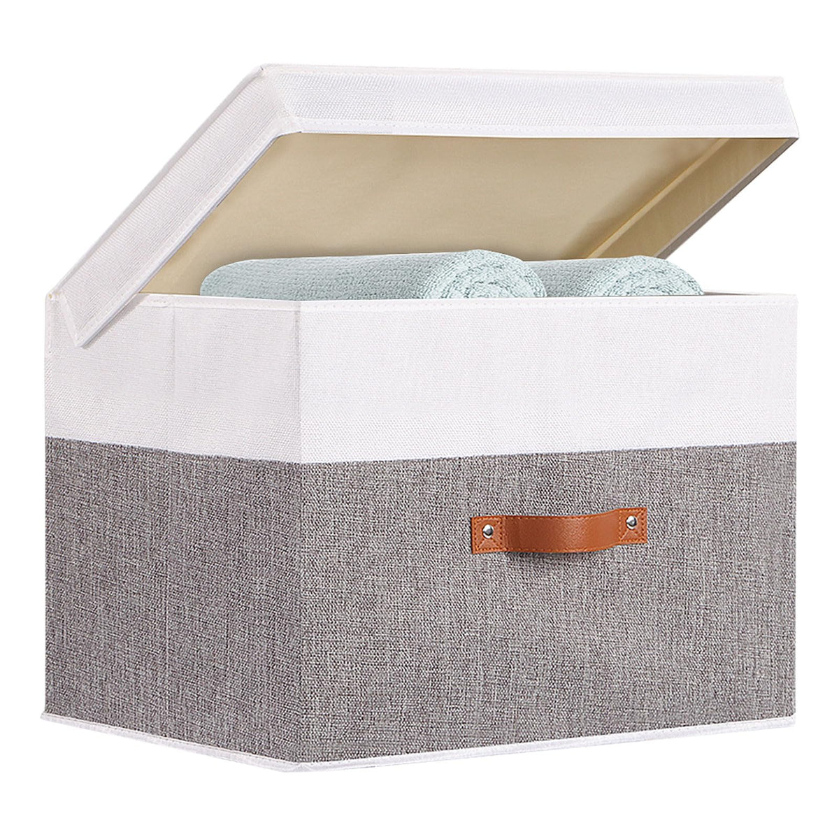 Yheenlf Fabric Storage Boxes With Lids, Linen Foldable Cloth Baskets, 17.7 X 11.8 X 11.8 Inch Closet Organizer Containers With D