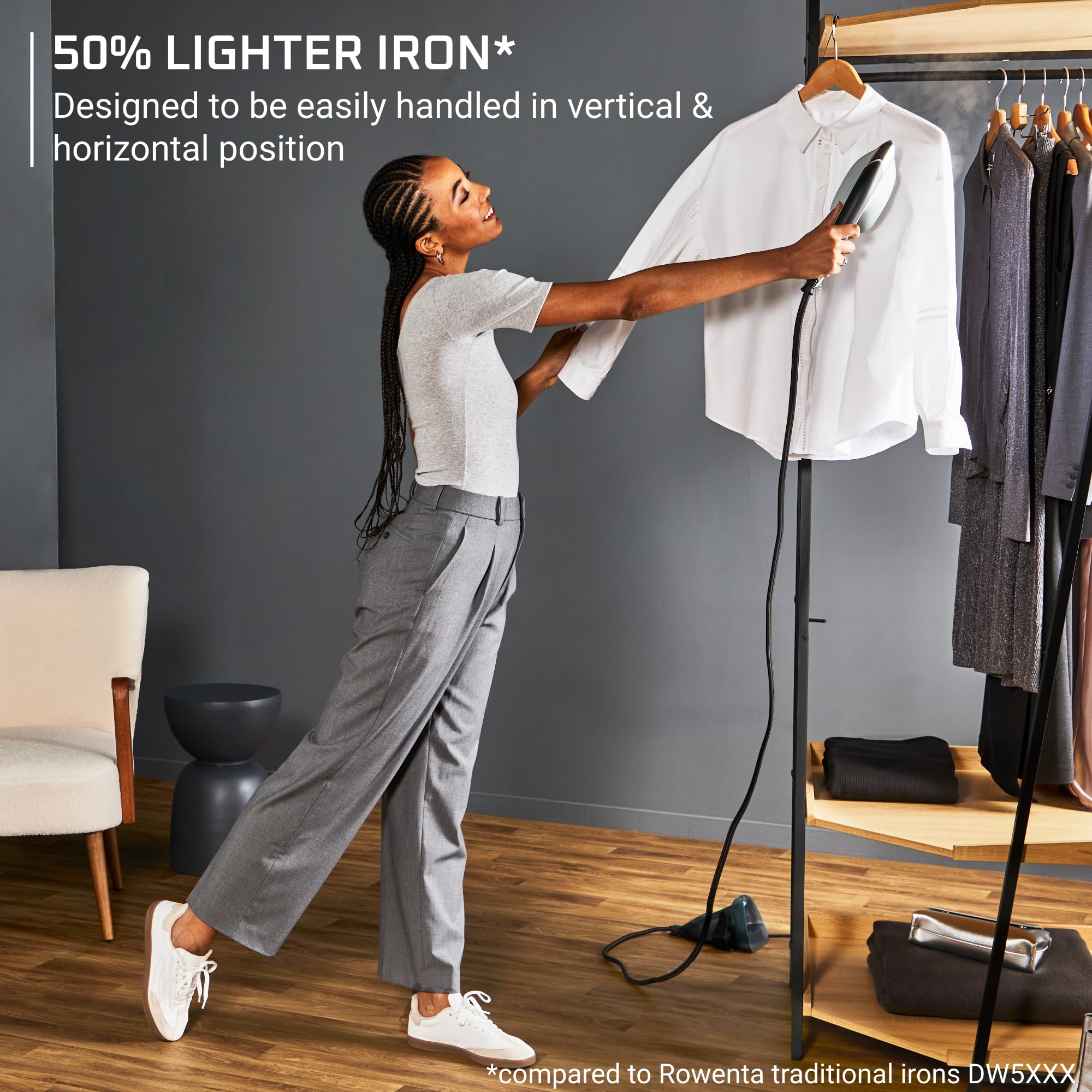 Rowenta, 2-In-1 Duo Force Iron And Steamer For Clothes, 1700W Steam Iron, Stainless Steel Soleplate, Ultra-Lightweight, Detachab