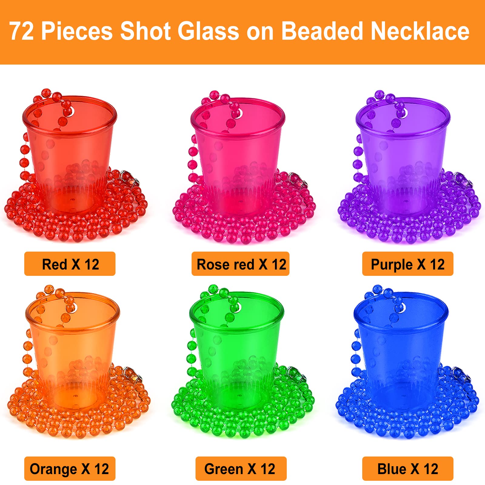 72 Pieces Shot Glass On Beaded Necklace Shot Glass Necklaces Plastic Shot Cup Necklace For Team Groom And Bride Supplies Bachelo
