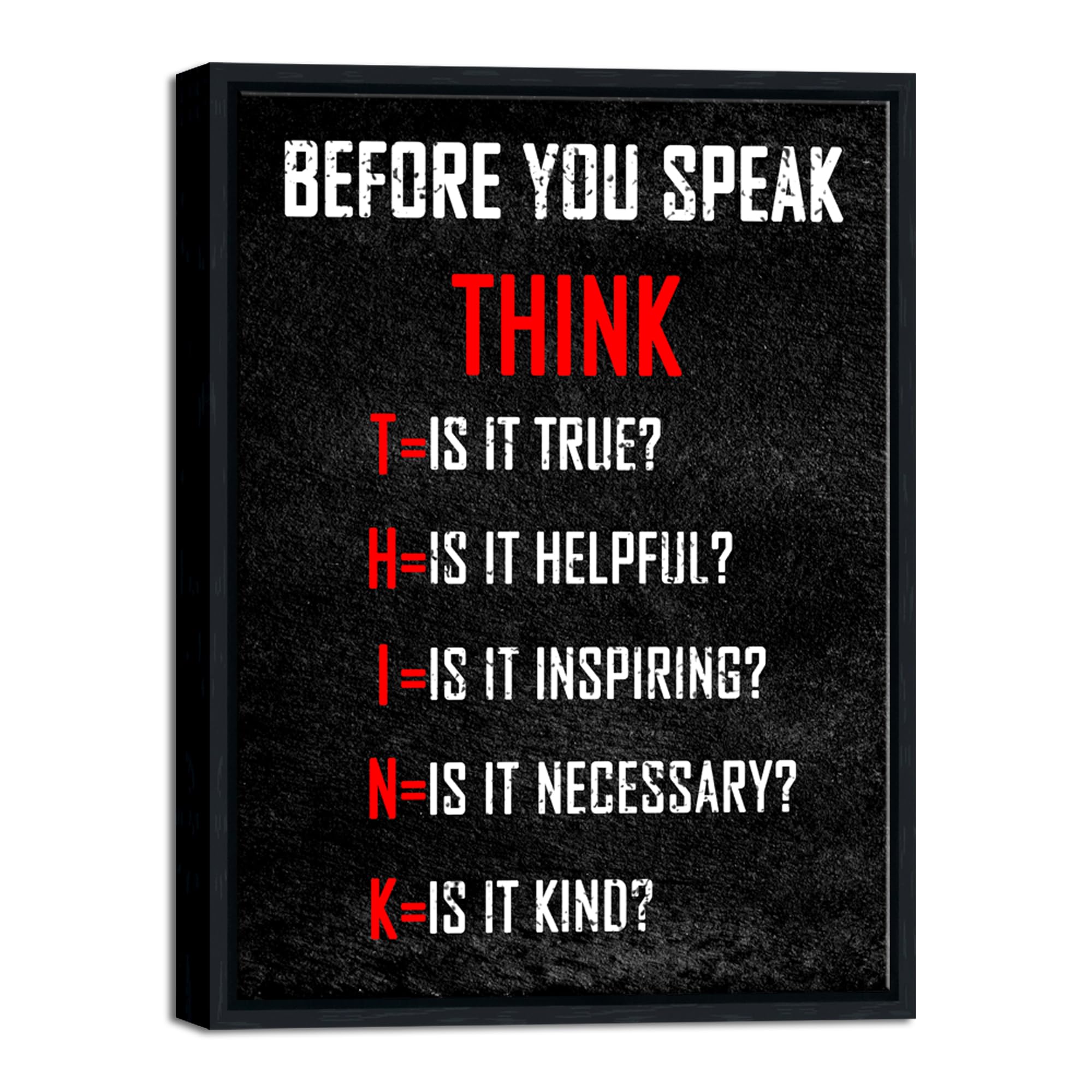Pyradecor Black Framed Motivational Think Before You Speak Classroom Positive Quotes Inspirational Poster Canvas Prints Wall Art