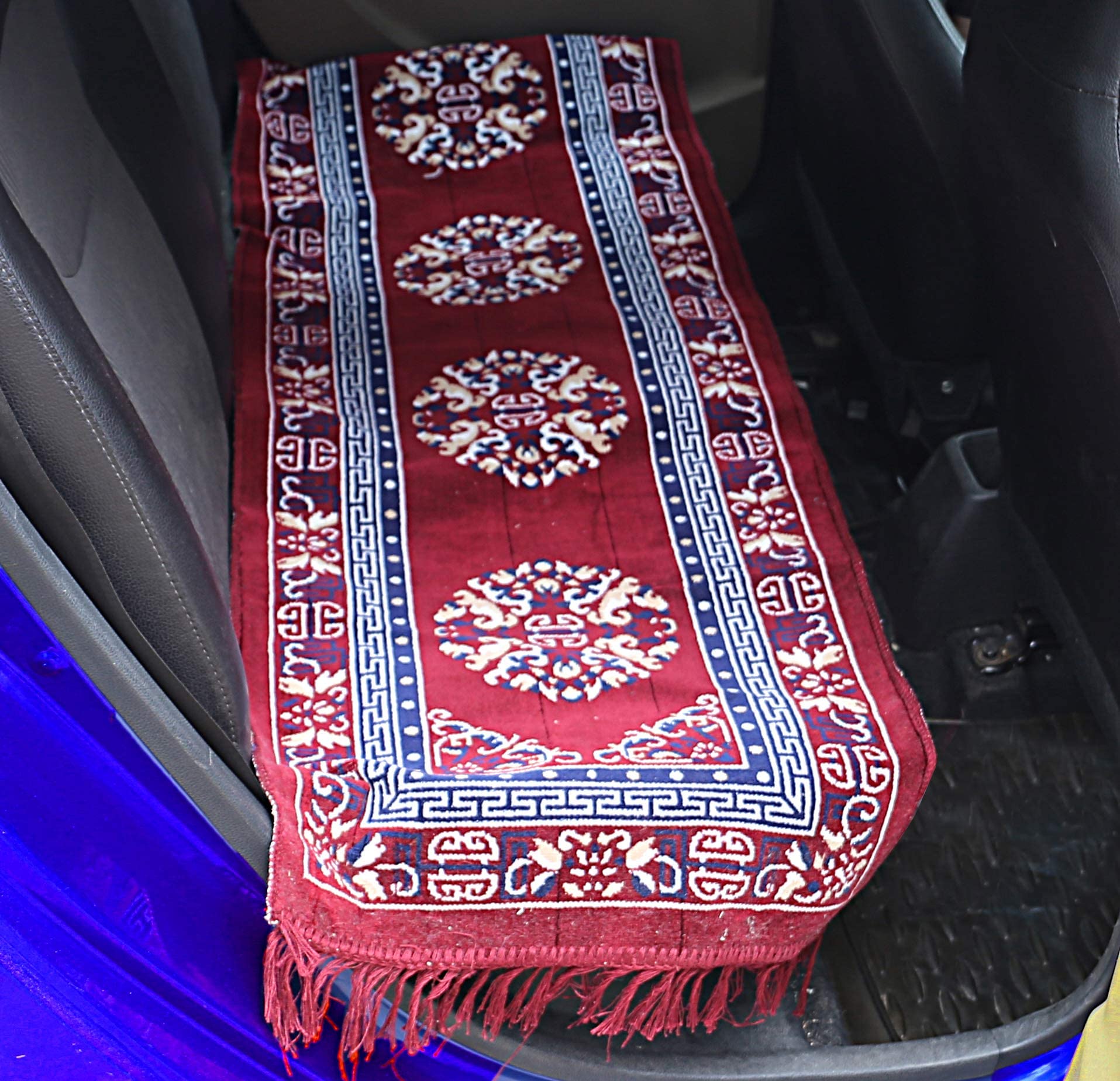 Kuber Industries Floral Design Velvet 3 Pieces Car Seat Mat Set (Maroon)-Ctktc14499