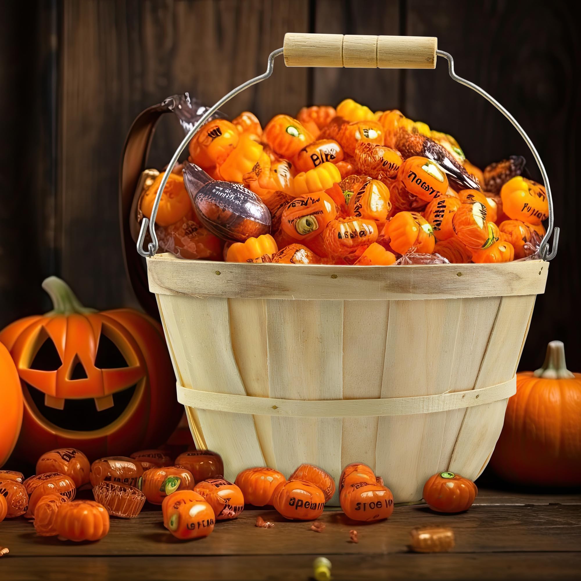 Cornucopia Round Wooden Baskets (2-Pack, Natural); Wood Fruit Buckets With Handle, 4-Quart Capacity; 6.1 Inch Tall By 8 Inch Dia