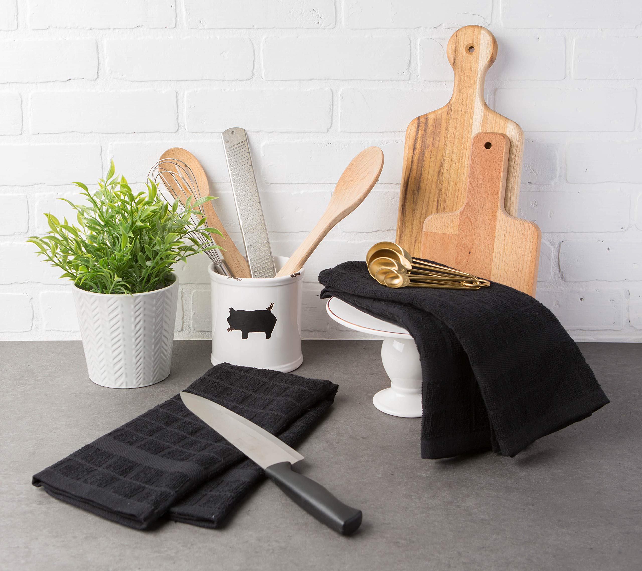 DII Solid Black Windowpane Terry Dishtowel (Set of 4)