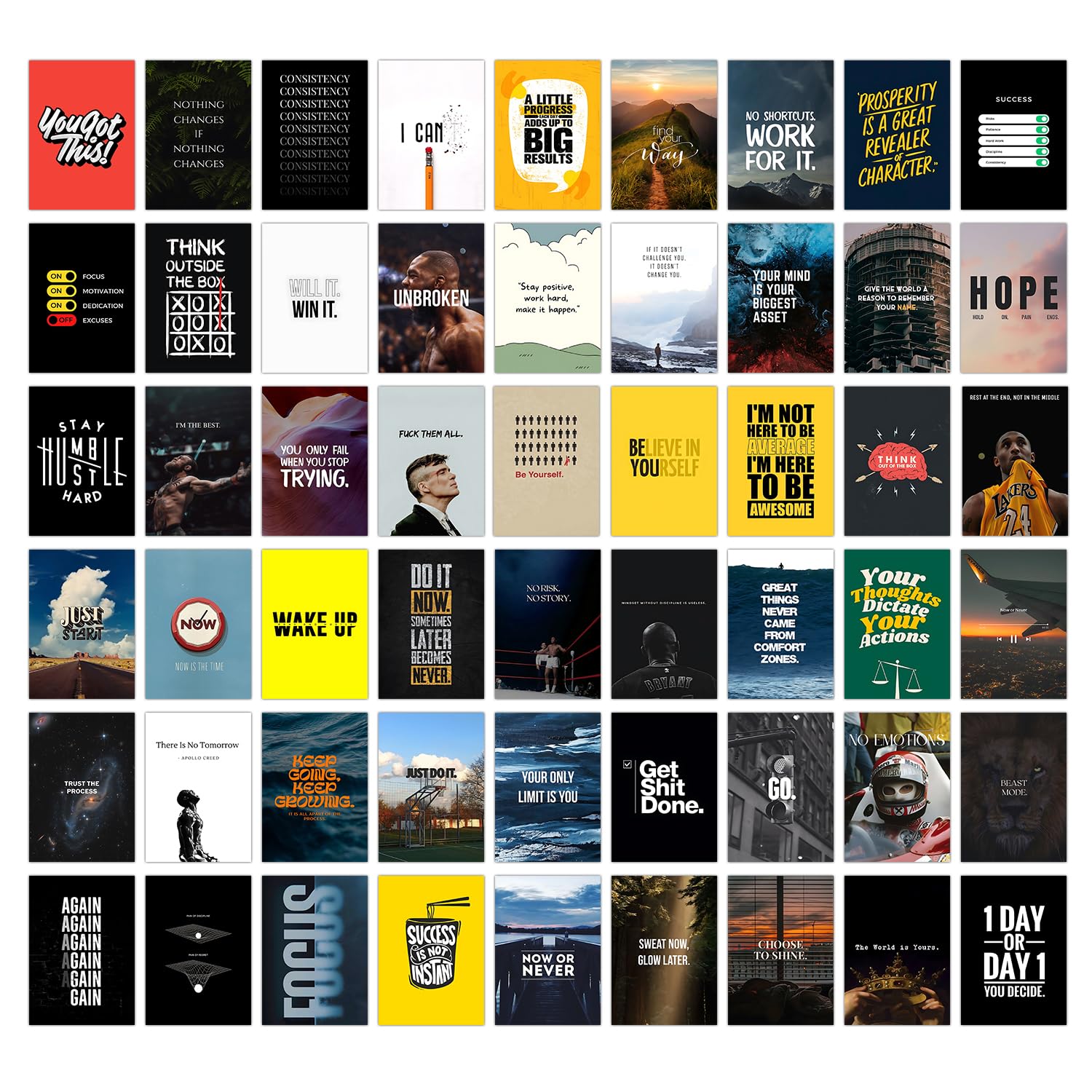 Wallgasm Motivational Posters Set - Set of 54, 4 x 6 Inches Posters | Hustle Posters | Trading Posters | Posters for Room, Livin