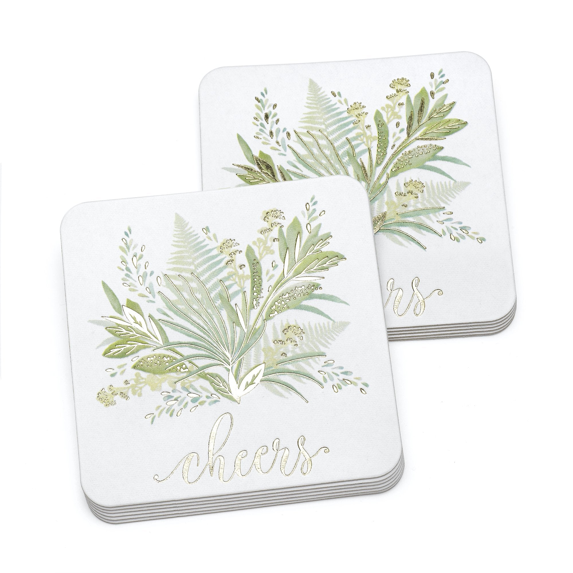 Hortense B. Hewitt Cheers Paperboard Coasters, 4-Inch, Greenery, 25-Count