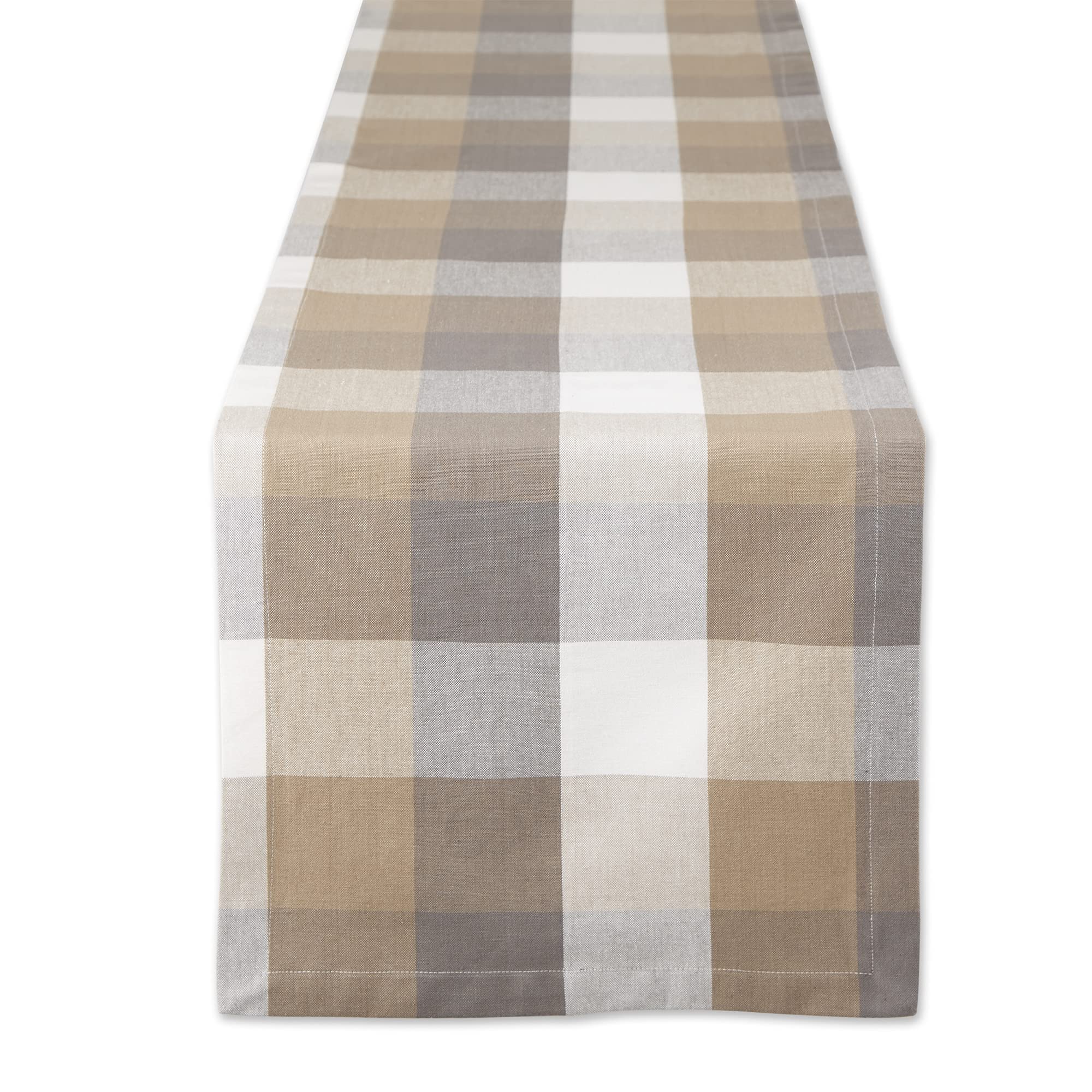 Dii Tri-Color Check Collection 100% Cotton Tabletop, Table Runner, 14X108, Stone