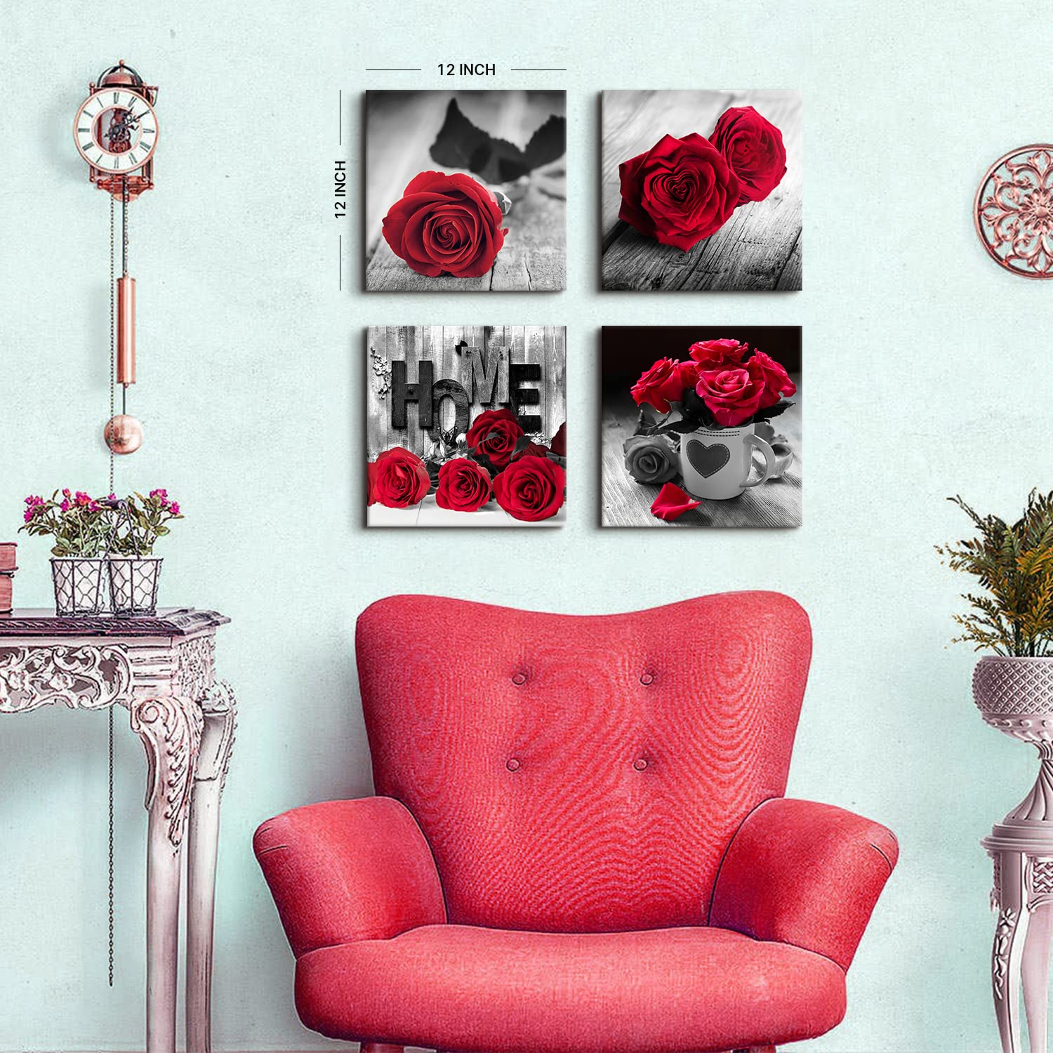 Red Wall Decor For Bedroom Red Bathroom Accessories Black And White Canvas Wall Art Rose Pictures For Living Room Home Decoratio