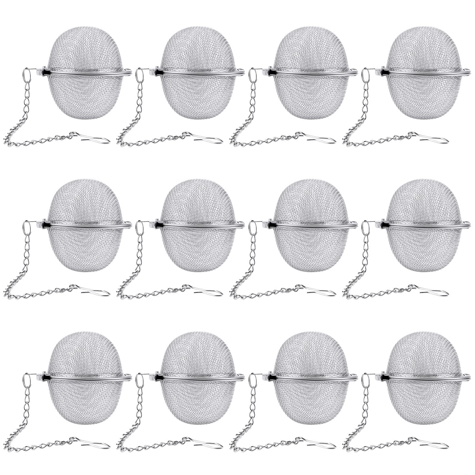 12 Pack Tea Ball Infuser Stainless Steel Mesh Tea Strainer Filters Tea Interval Diffuser with Extended Chain Hook for Brew Loose
