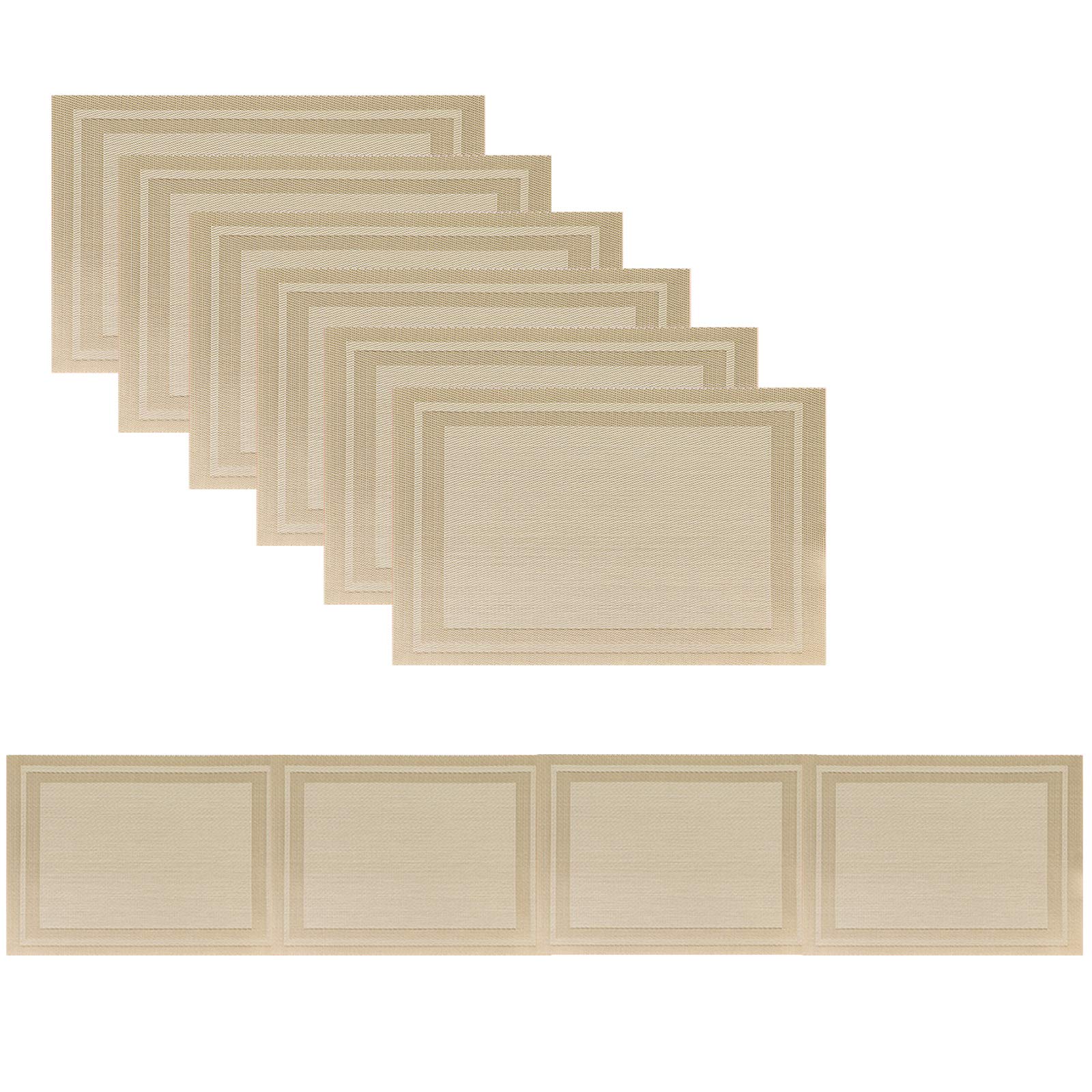 Placemats With Table Runner Set Place Mats, Woven Crossweave Vinyl Kitchen Tablemat, Washable Pvc Vinyl Table Mats For Dining Ta