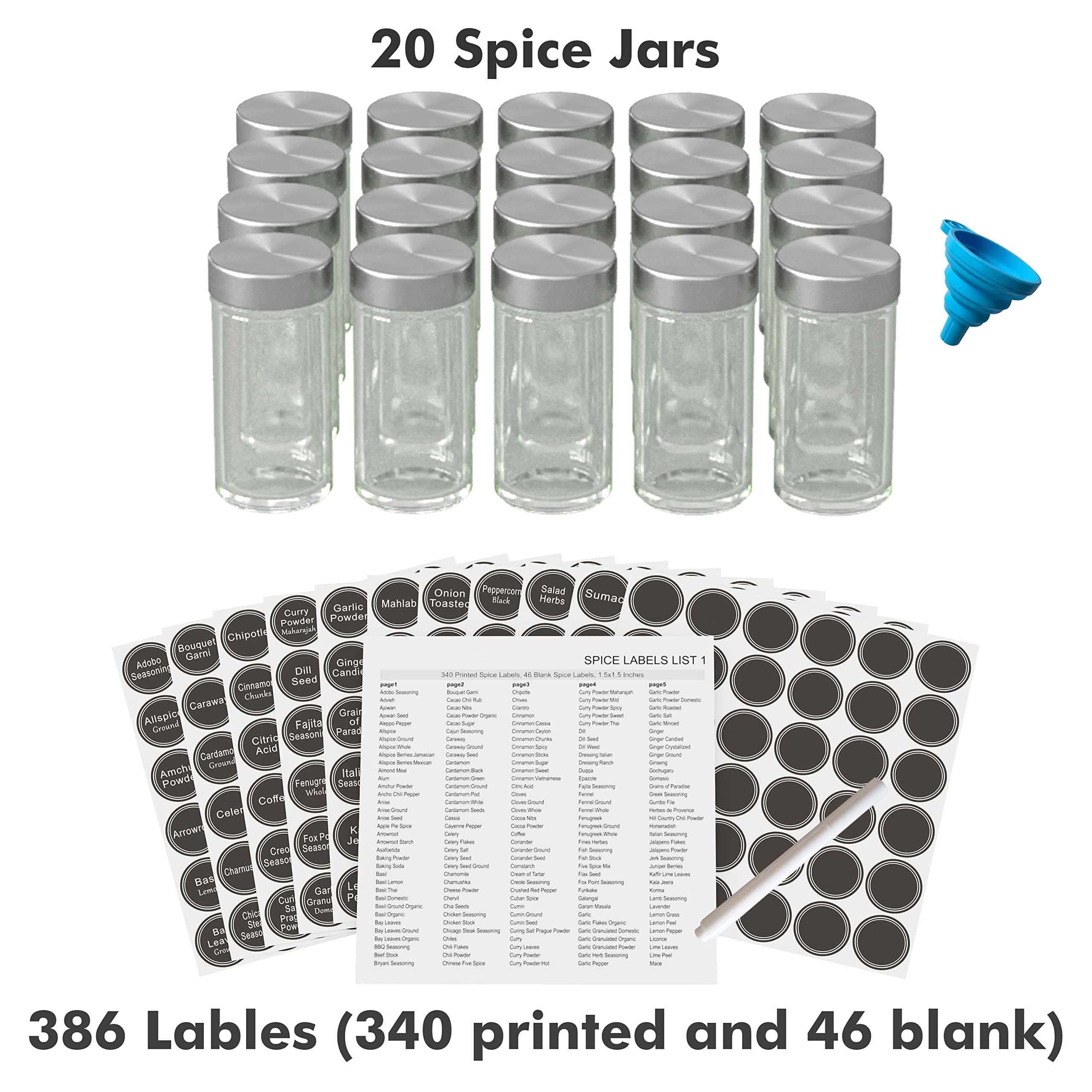 Revolving Spice Rack Set with 20 Spice Jars, Kitchen Spice Tower Organizer for Countertop or Cabinet -- Carousel Storage Include