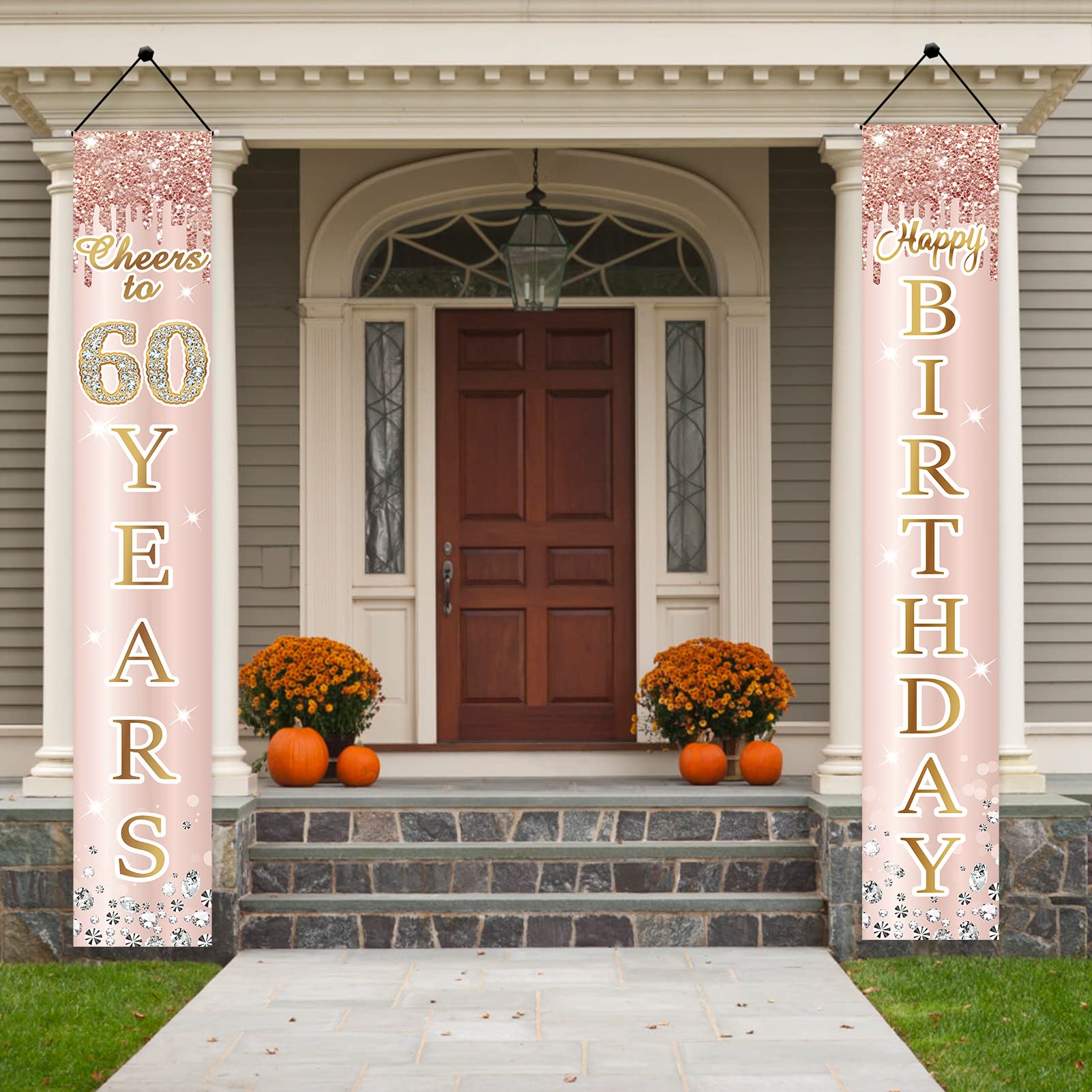 60Th Birthday Decorations Door Banner For Women, Pink Rose Gold Cheers To 60 Years Birthday Backdrop Sign Party Supplies, Happy