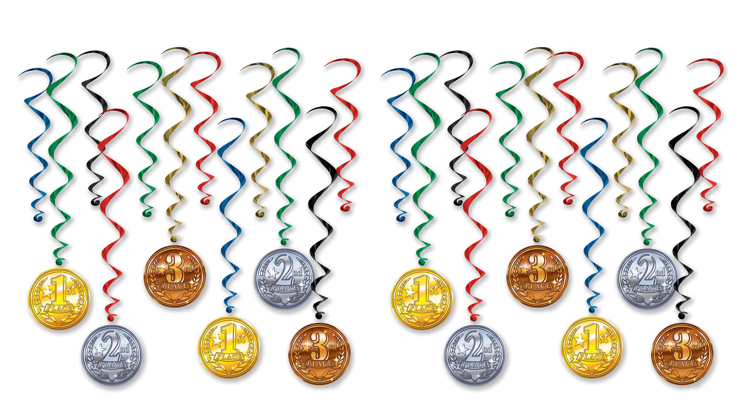 Beistle Award Medal Whirls 24 Piece Sports Party Supplies Hanging Spiral Decorations, 17.5'' - 32'', Multicolored
