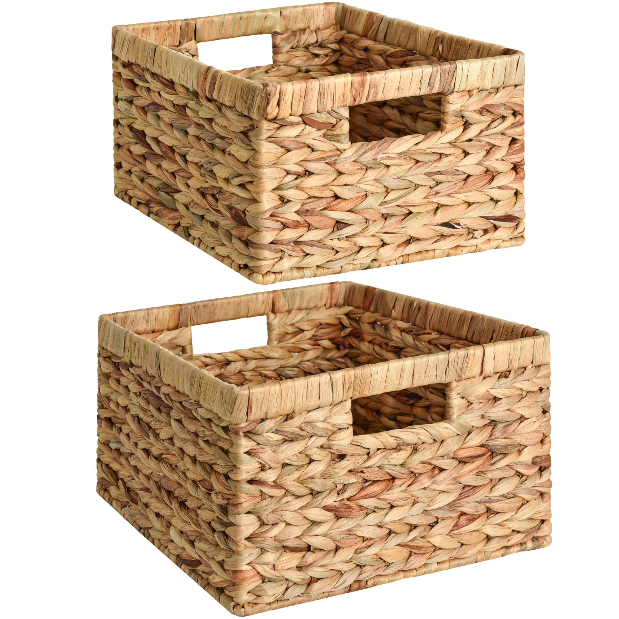 Storageworks Wicker Storage Basket, Water Hyacinth Basket For Organizing, Decorative Water Hyacinth Storage Baskets, Set Of 2, L