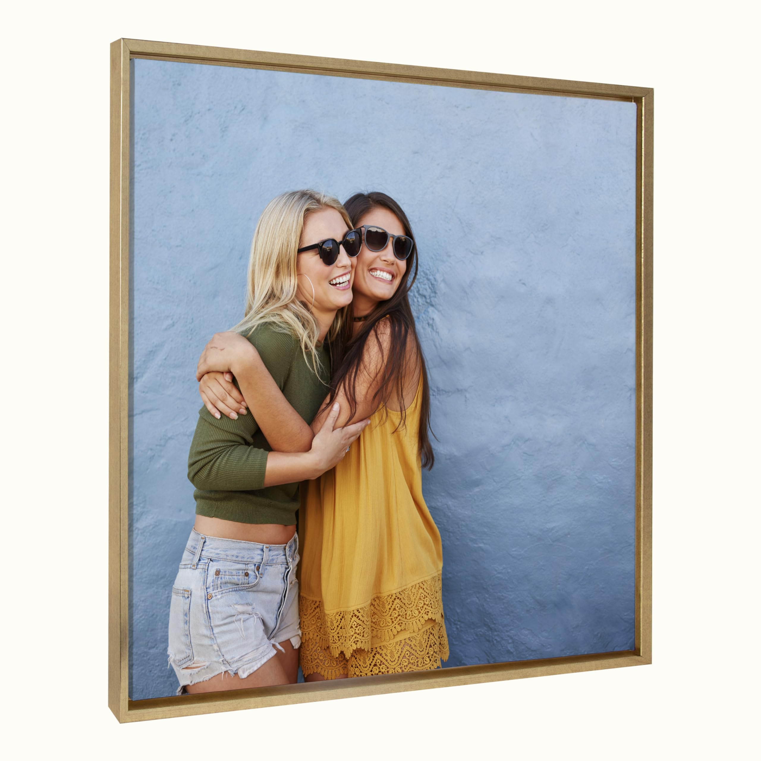 Kate And Laurel Sylvie Square Custom Printed Framed Canvas Wall Art, 30X30 Bright Gold, Personal Canvas Print With Your Photos F
