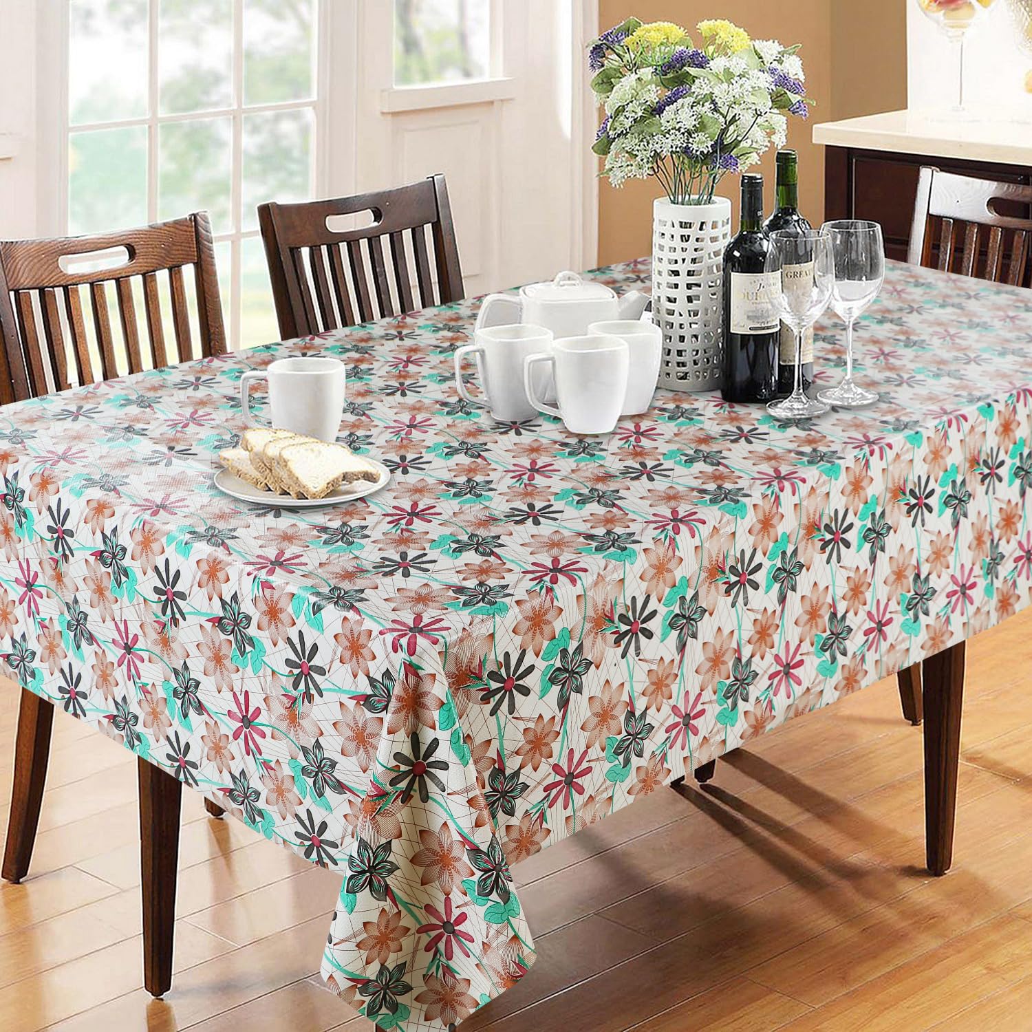 Dakshya Industries Rectangle 6 Seater PVC Waterproof Table Cover Without Lace 54x78 Inch (Green)