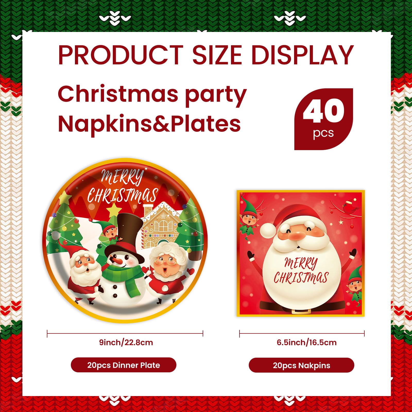 Evyienen 40Pcs Christmas Paper Plates And Napkins Set, Christmas Party Supplies Disposable Holiday Santa Claus Tableware For Mer