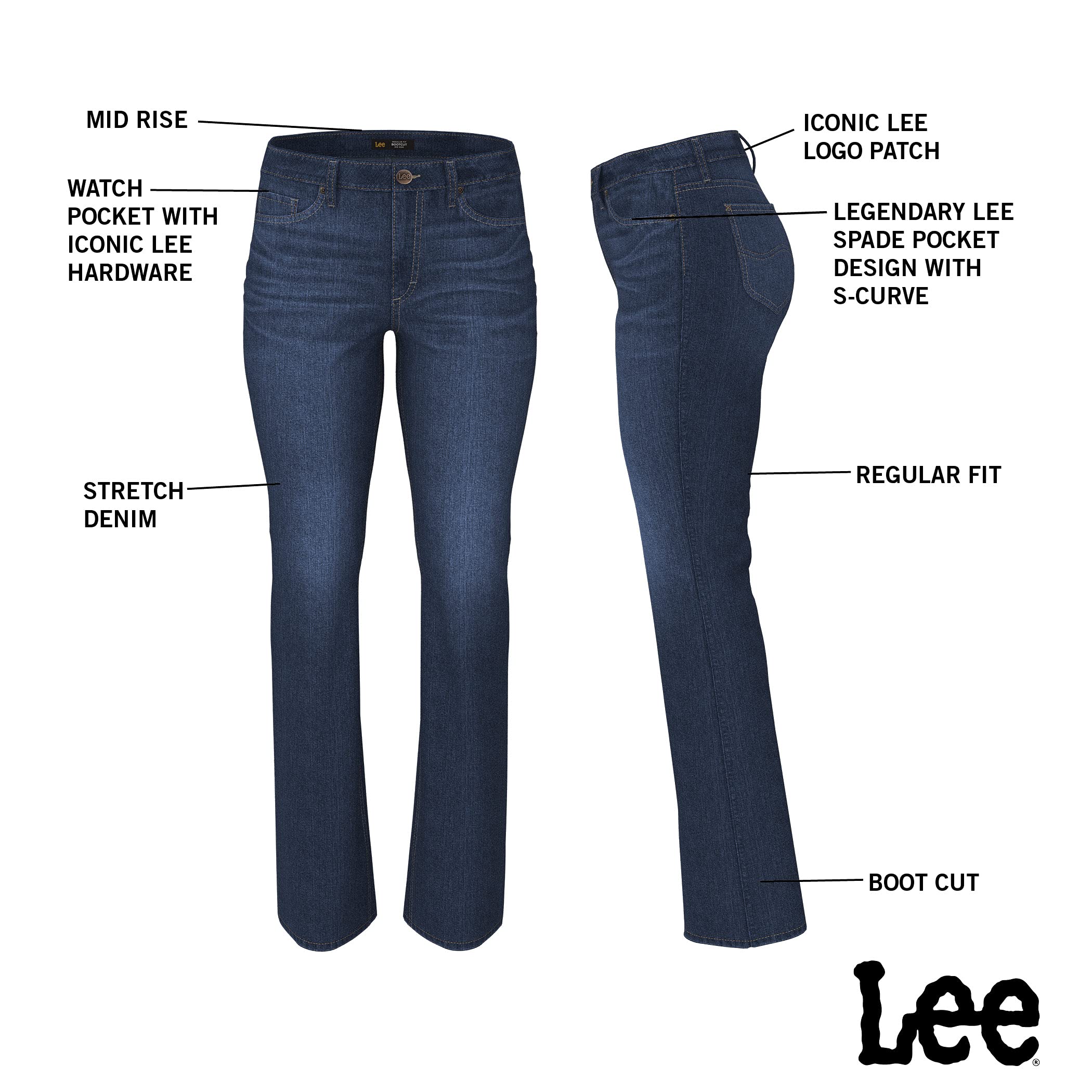 Lee Womens Regular Fit Bootcut Jeans, Heritage Fade, 18 Us