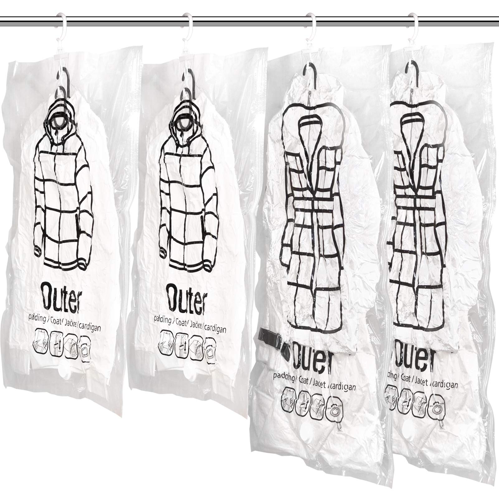 Meetall 4Pack Hanging Vacuum Storage Bag Reusable Space Saver Compressed Bag With Hangers.2Pcs In 26.3X35.4Inch(67X90Cm) And 2Pc