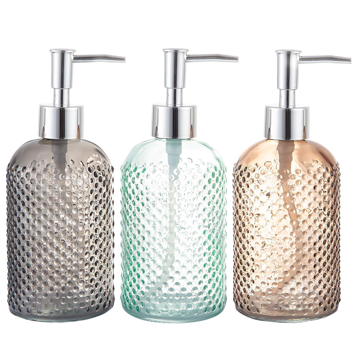 Cutiset 3 Pack Assorted Glass 15 Ounce Lotion Soap Dispenser Bottle With Pump For Bathroom, Kitchen