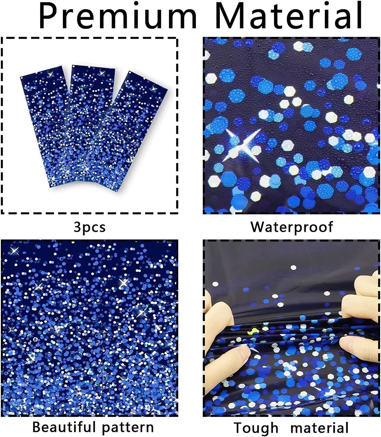 3Pcs Navy Blue And Silver Tablecloth For Rectangle Tables Disposable Royal Blue Tablecloth Sparkle Confetti Denim And Diamonds P