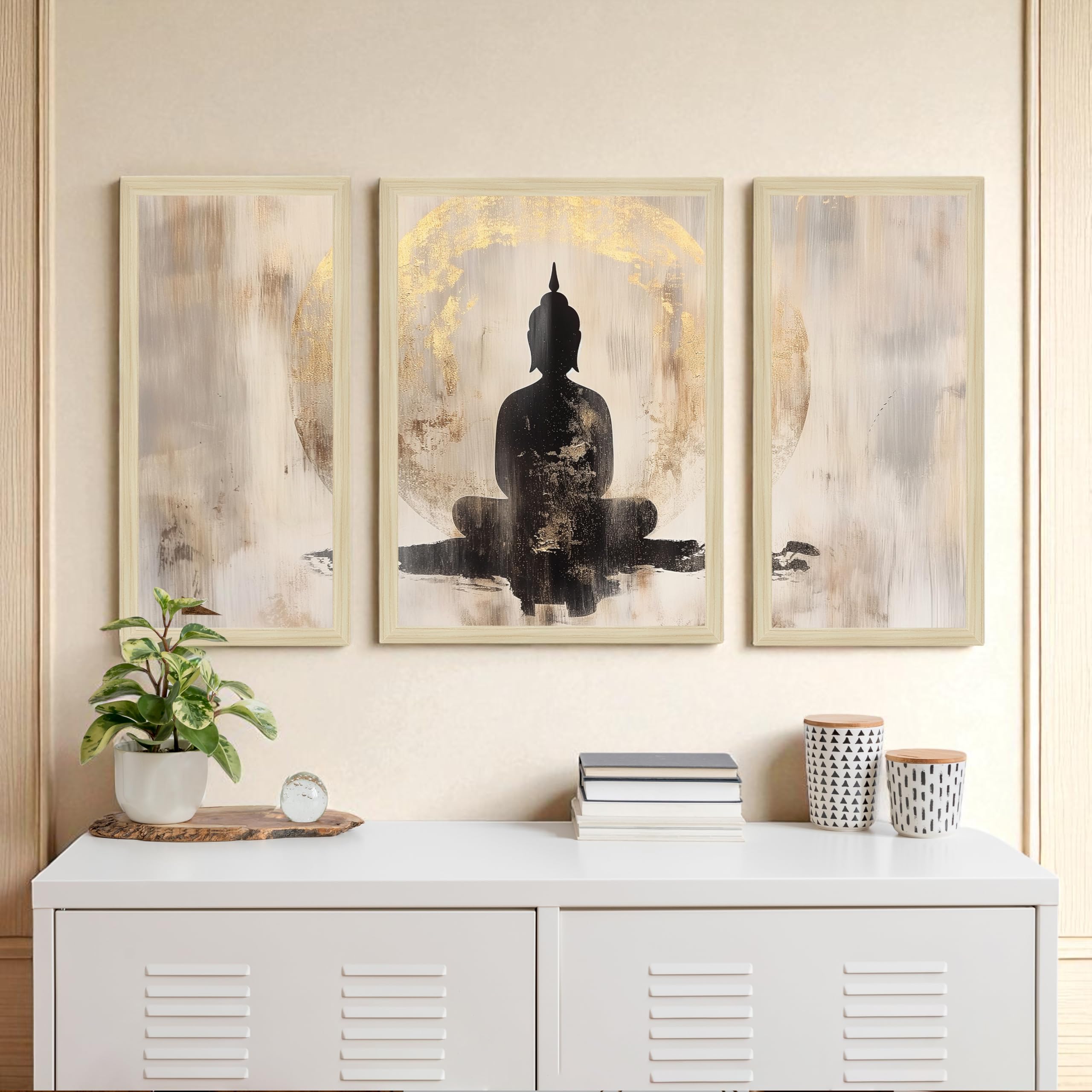 Paintingmantra Framed Painting Buddha Abstract Framed Wall Art Painting Home D Cor Pack Of 3 |Suits For Hallways, Living Room, B
