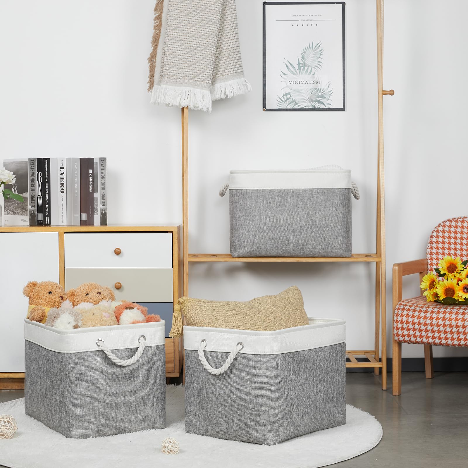 Bidtakay Large Storage Baskets For Organizing 3-Pack Fabric Closet Organizers Storage Bins With Handles 16X11.8X11.8 In Collapsi