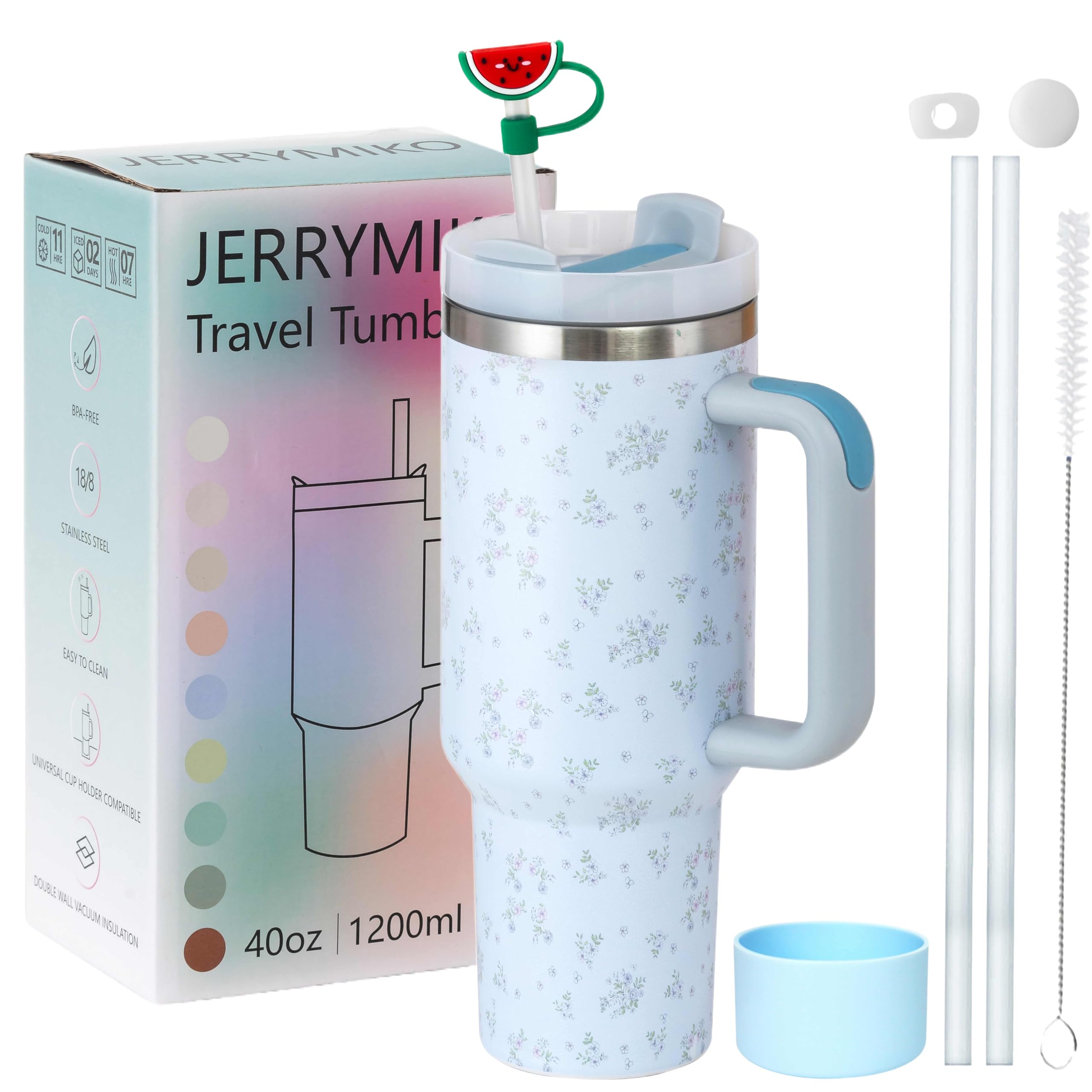 JERRYMIKO 40 oz Tumbler With Handle and Straw Lid,Simpl Moder Double Wall Vacuum Sealed Stainless Steel Insulated Tumblers,Trave
