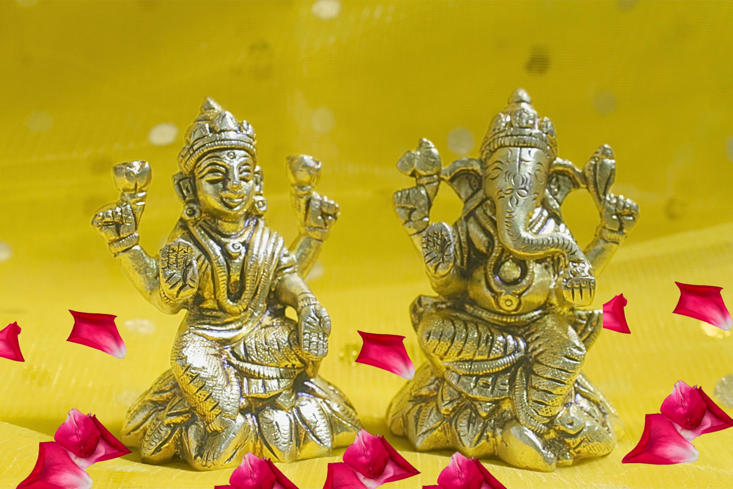 Ekatmane Superfine Brass(Pital) Laxmi And Ganesh Idol Set For Diwali And Laxmi Puja, Office And Home Decor | 650Gm Weight