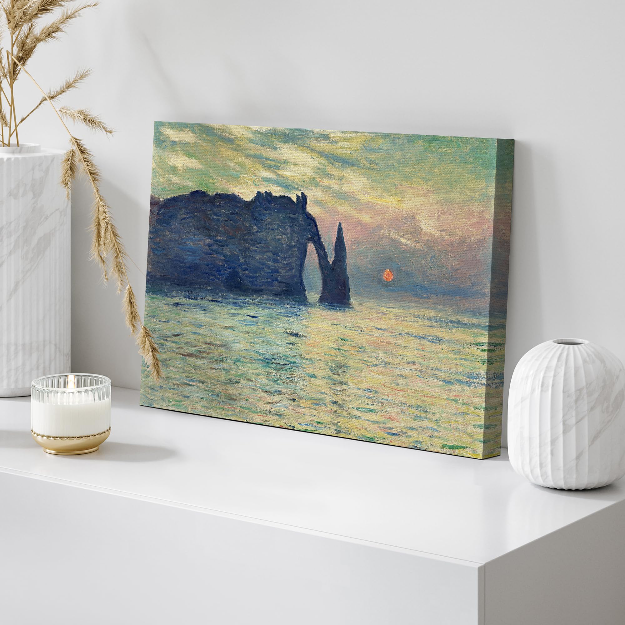 Wall26 The Cliff, Etretat, Sunset By Claude Monet - Canvas Print Wall Art Famous Painting Reproduction - 32'' X 48''