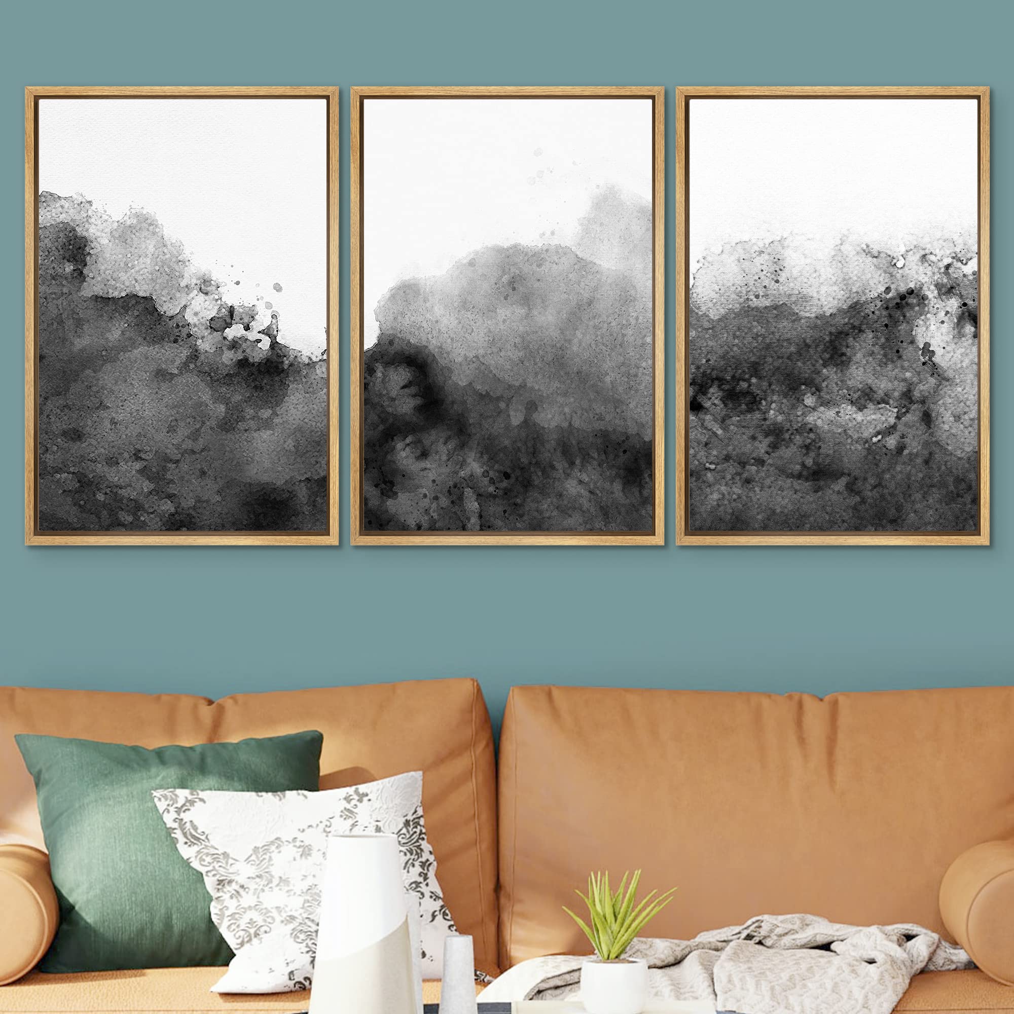 Signwin Framed Canvas Print Wall Art Set Black White Dark Watercolor Explosion Abstract Shape Illustrations Modern Art Bohemian
