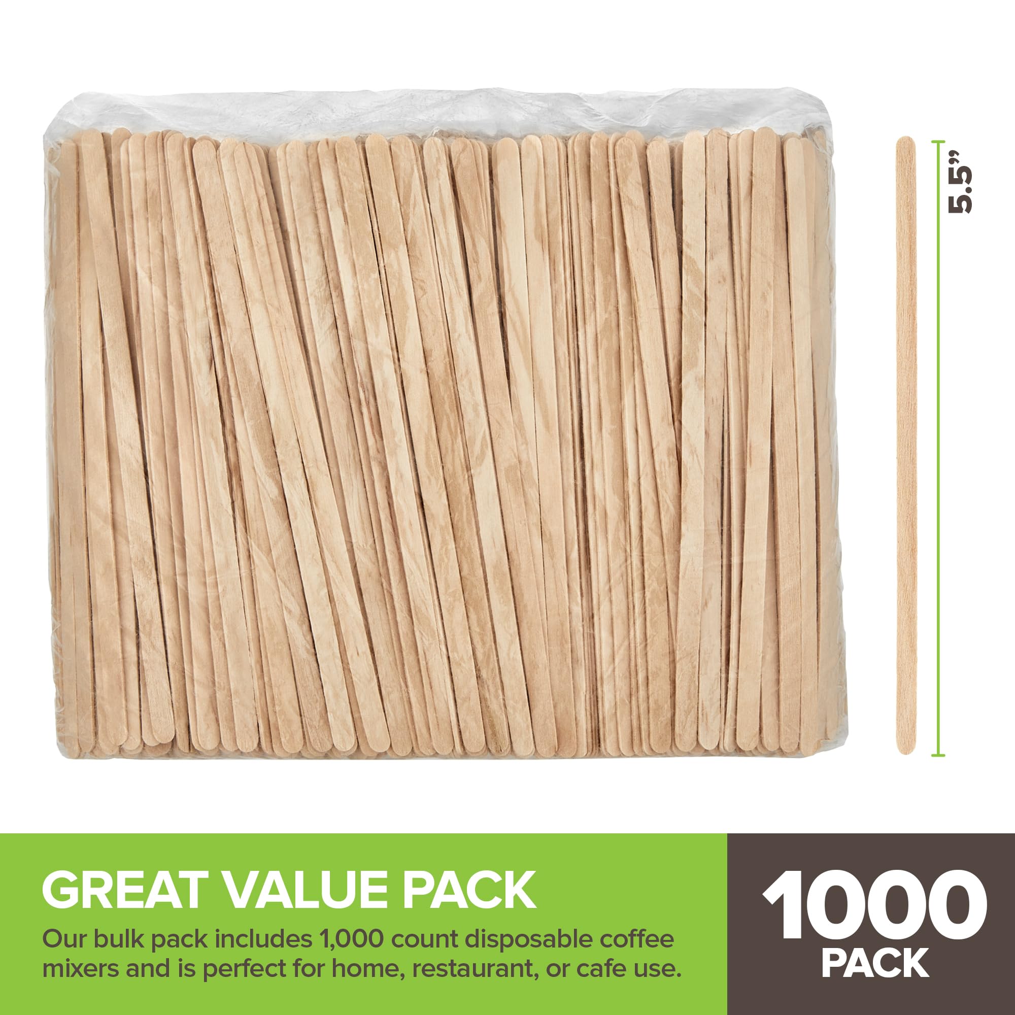 1000 Count Wooden Coffee Stir Sticks, Bulk Wood Stirrers For Coffee And Tea, Disposable Drink Stirrers For Hot Drinks, 5.5 Inch