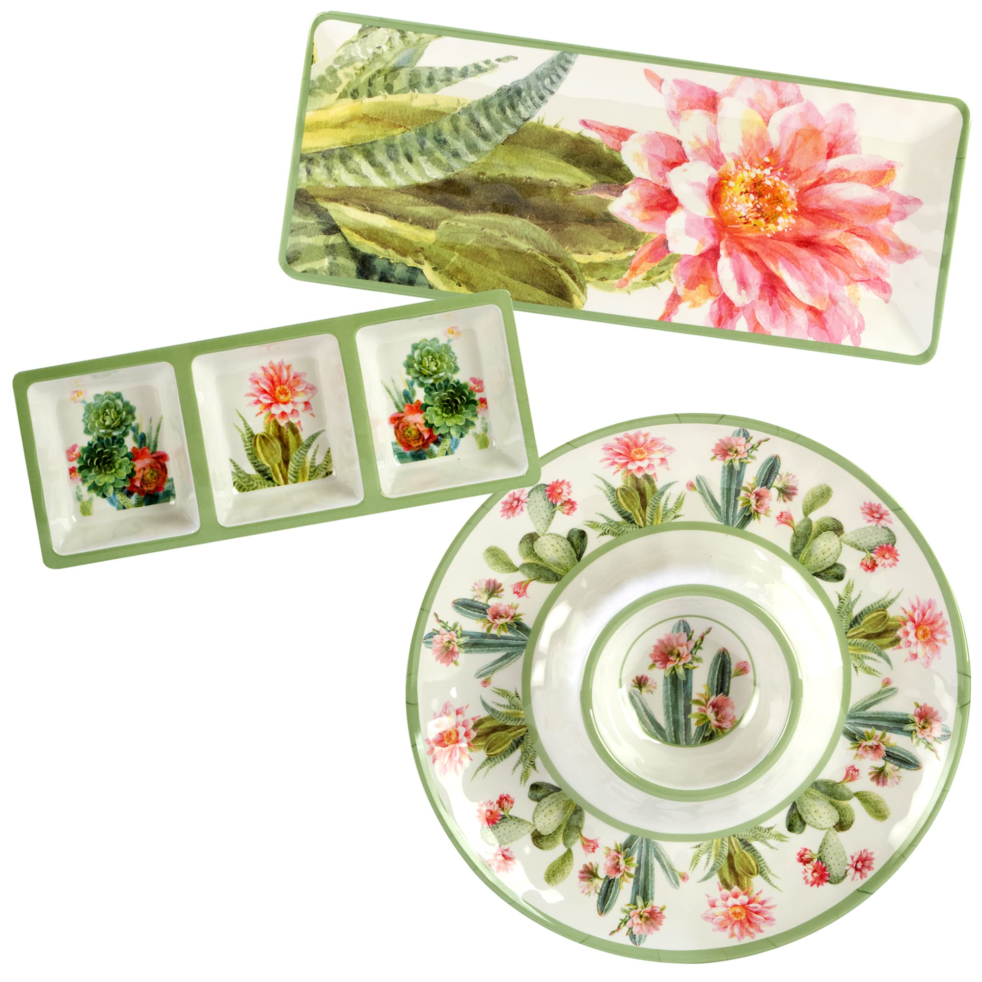 Certified International Desert Beauty 3 Piece Melamine Hostess/Serving Set, Multicolor, Large