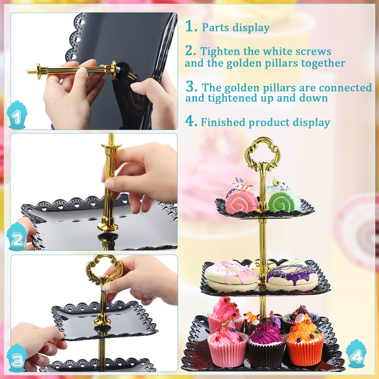 Honeydak 3 Sets Of 3 Tier Serving Tray 3 Tiered Dessert Stand Wedding Cupcake Stand Pp Plastic Cupcake Holder Dessert Tray Cake