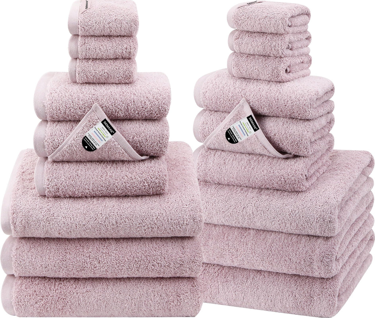Semaxe 18-Pack Bath Towel Set Include 6 Bath Towels, 6 Hand Towels, 6 Wash Cloths, 100% Cotton Bathroom Towels With Hanging Loop