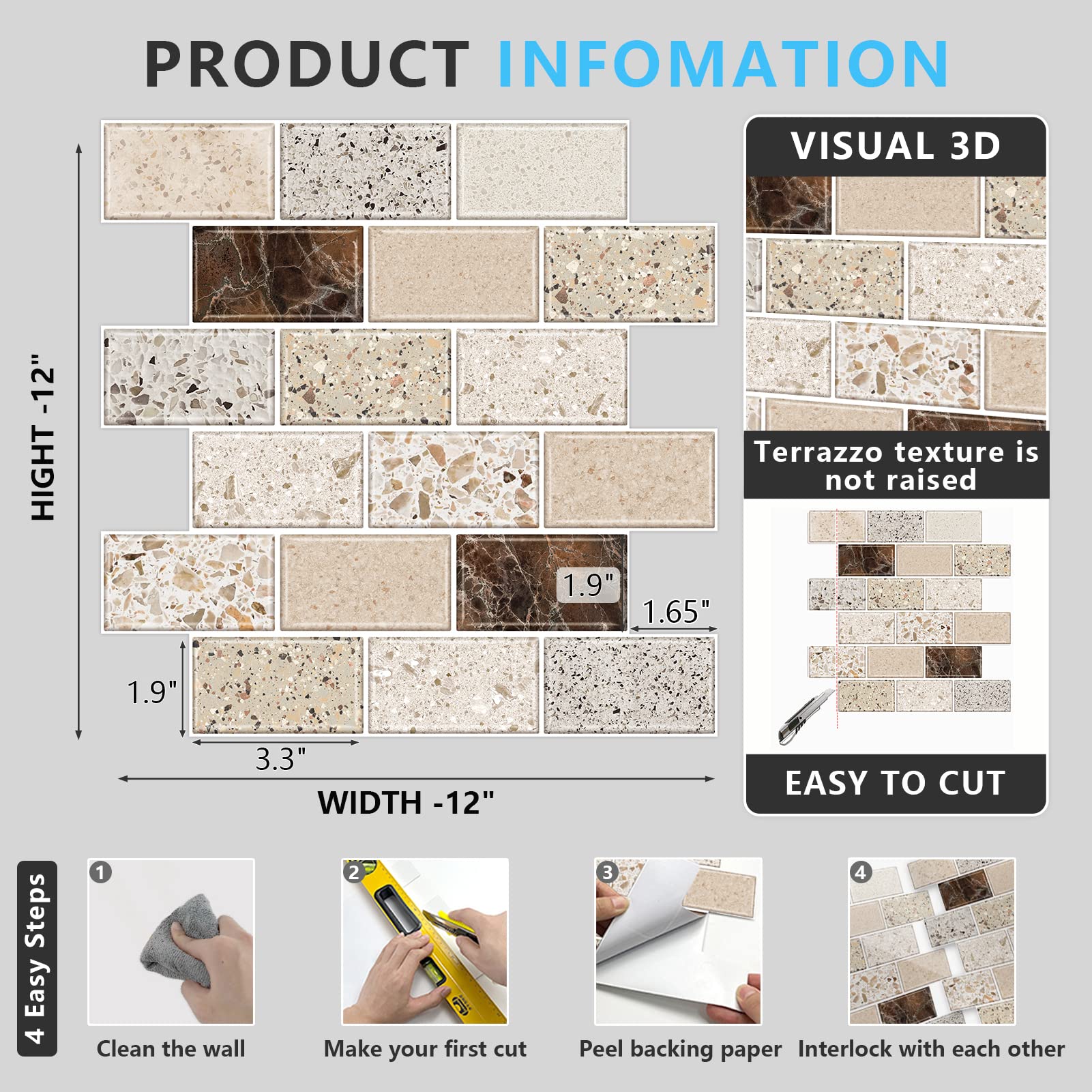 Urcolor 10-Sheet Backsplash Tile For Kitchen Peel And Stick,12''X12'' Self Adhesive Wall Tiles Stick On Back Splashes For Bathro