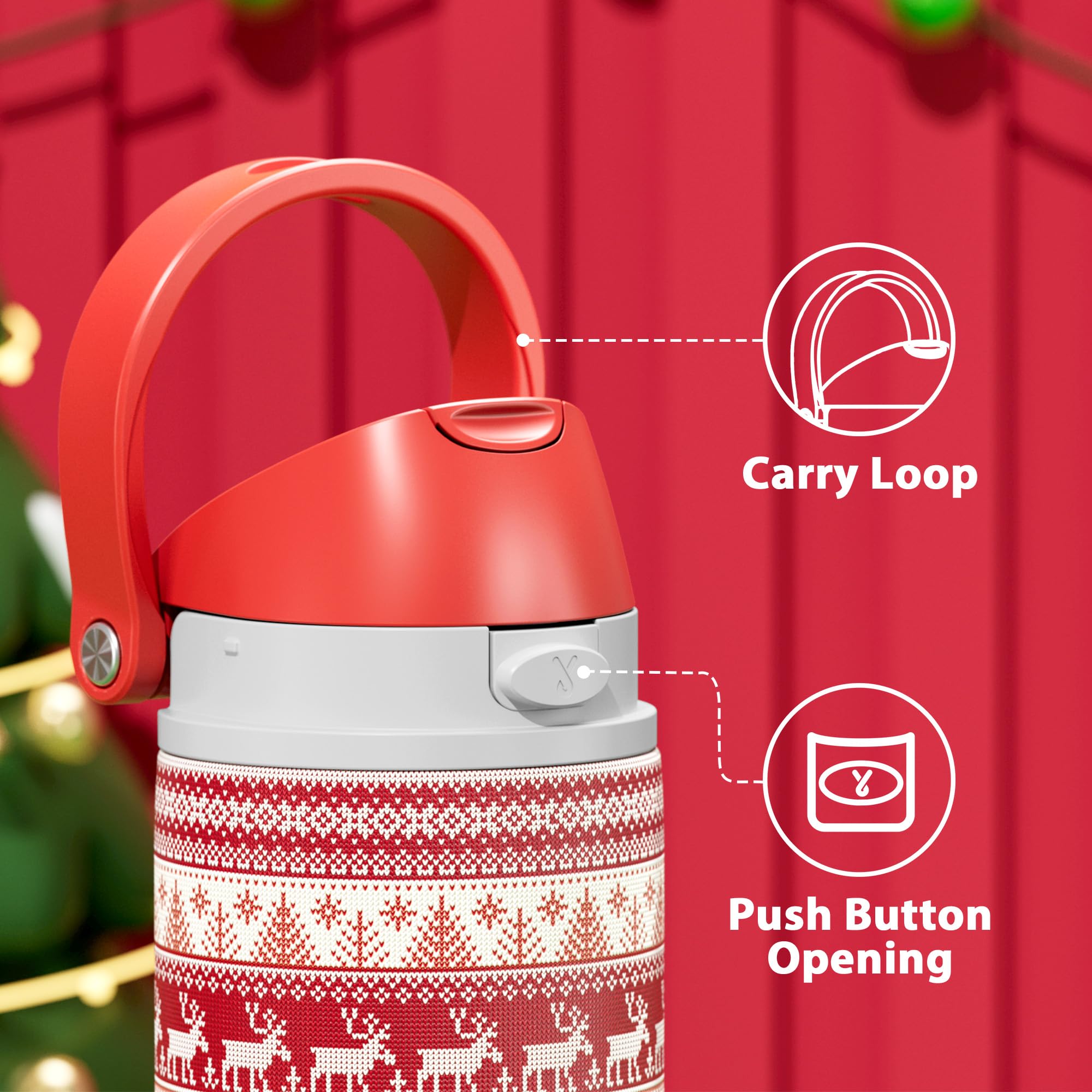 24 oz Insulated Water Bottle for Christmas: Meoky Stainless Steel Water Bottle with Straw and Spout Lid - Leak Proof, Cold for 2