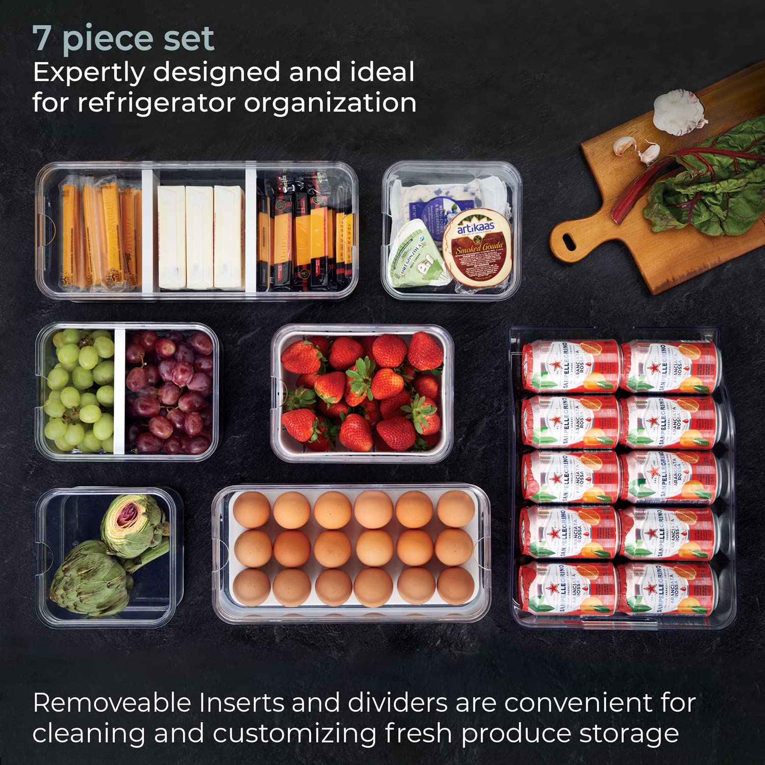 iDesign Plastic Refrigerator Organizer Bin Set The Spruce Fridge Binz  Set of 7  Clear/Matte White  7 Count